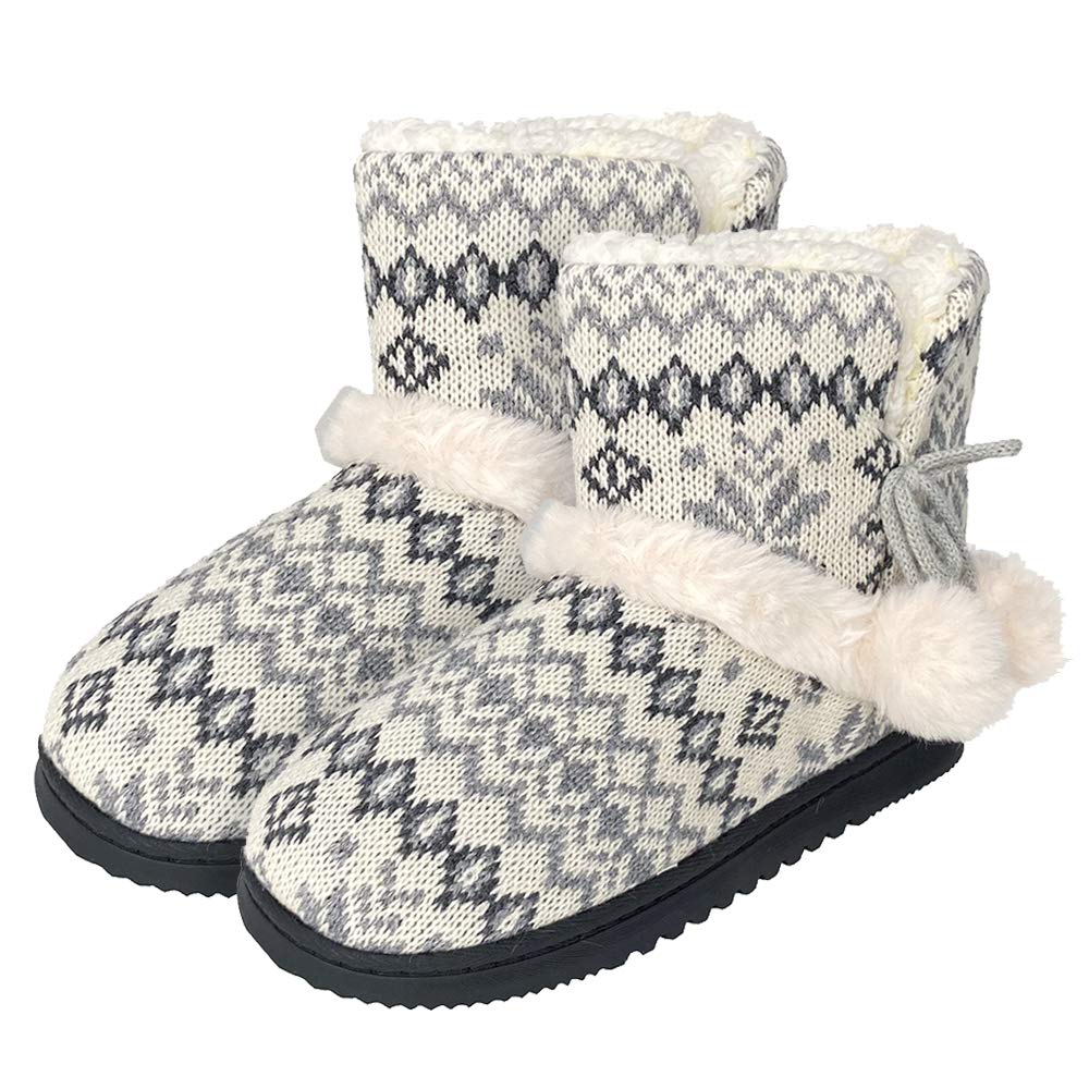 Cozy Memory Foam Fleece Bootie Slippers for Women & Men - Indoor/Outdoor Warm House Shoes with Anti-Slip Sole & Pom Pom Decor (US Size 4-9.5) - Perfect for Winter Comfort at Home, Office or Quick Outdoor Errands