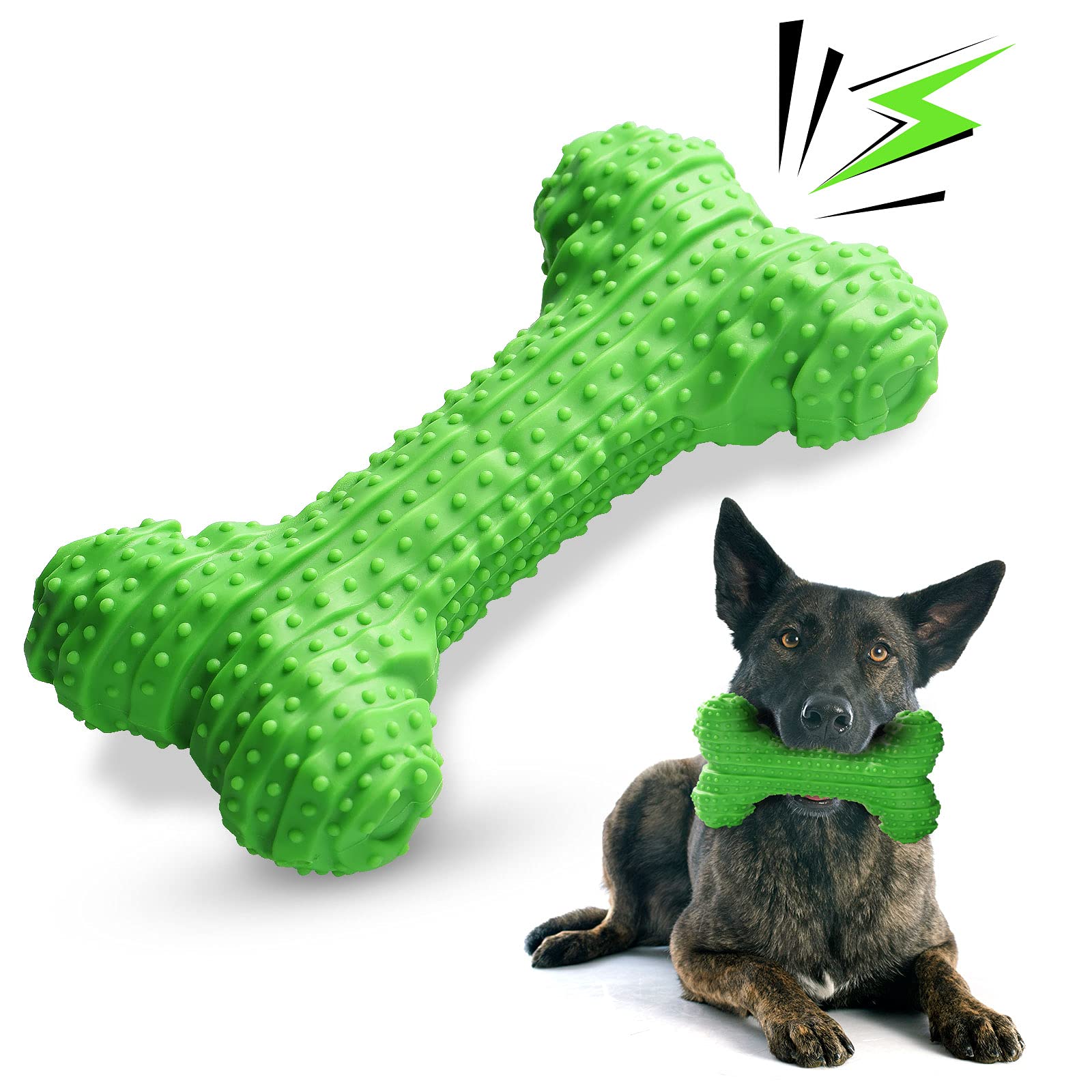 Durable Indestructible Dog Chew Toys for Aggressive Chewers - Interactive Squeaky Toys for Medium & Large Breed Dogs (Green) - Perfect for Playtime, Training & Teeth Cleaning