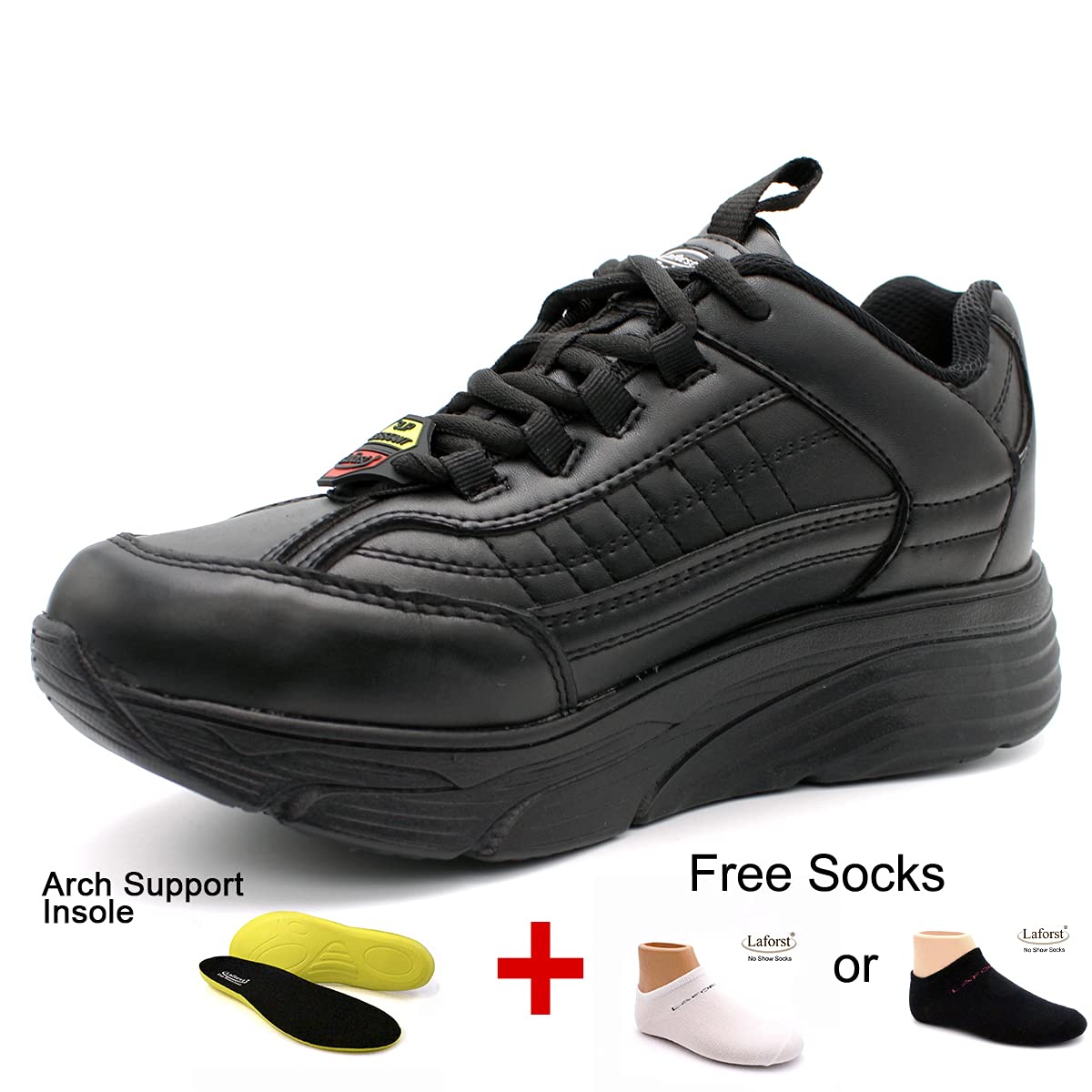 Laforst Women's Foley Xtreme Comfort Work Non-Slip Sneakers with Free Socks - Lightweight Slip Resistant Shoes for Nurses, Waitresses & Healthcare Workers