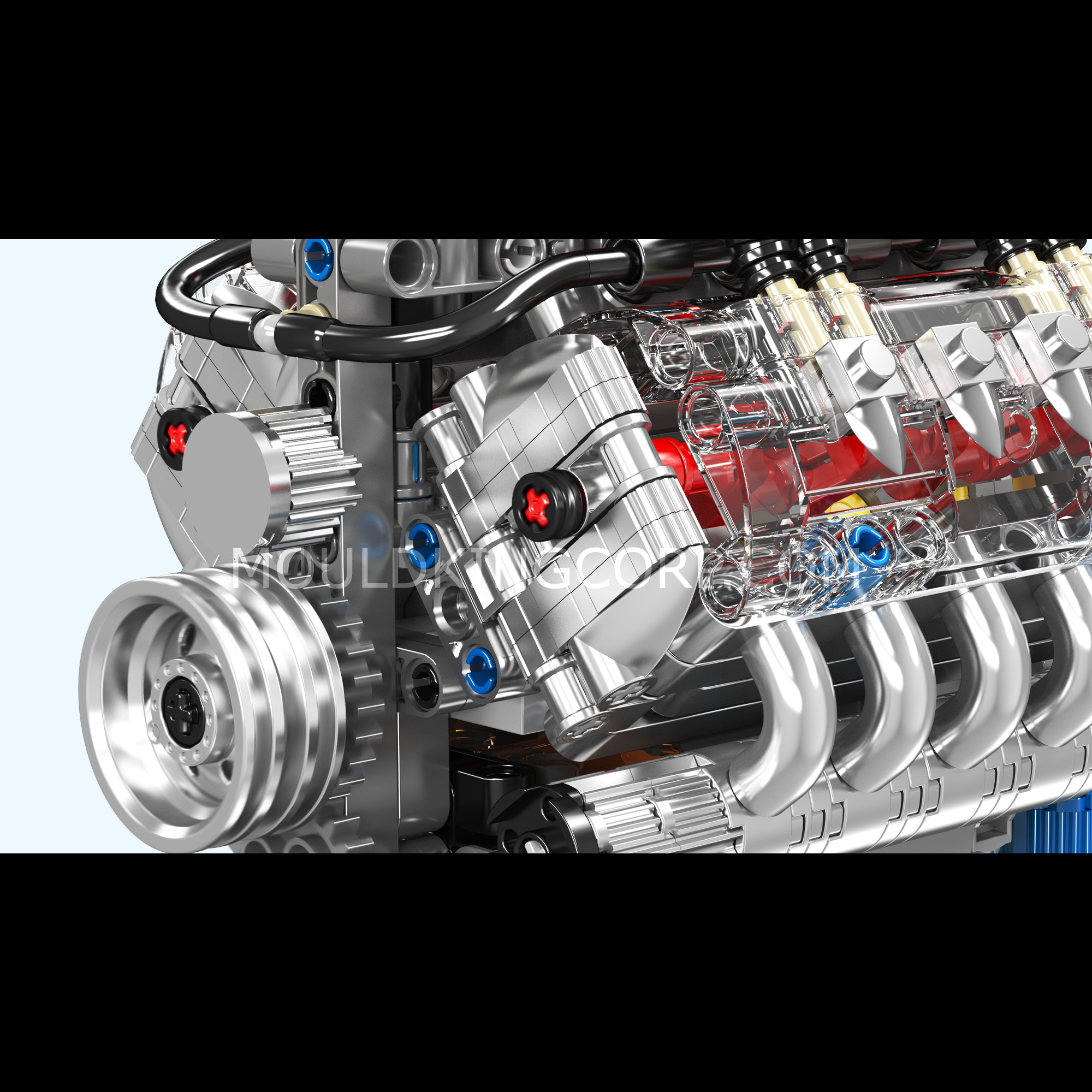 Mould King 10171 Chevy LSX454 Motorized V8 Engine Model Building Kit - 487 Pcs STEM Educational Toy for Adults & Kids, Perfect for Car Enthusiasts & DIY Mechanics