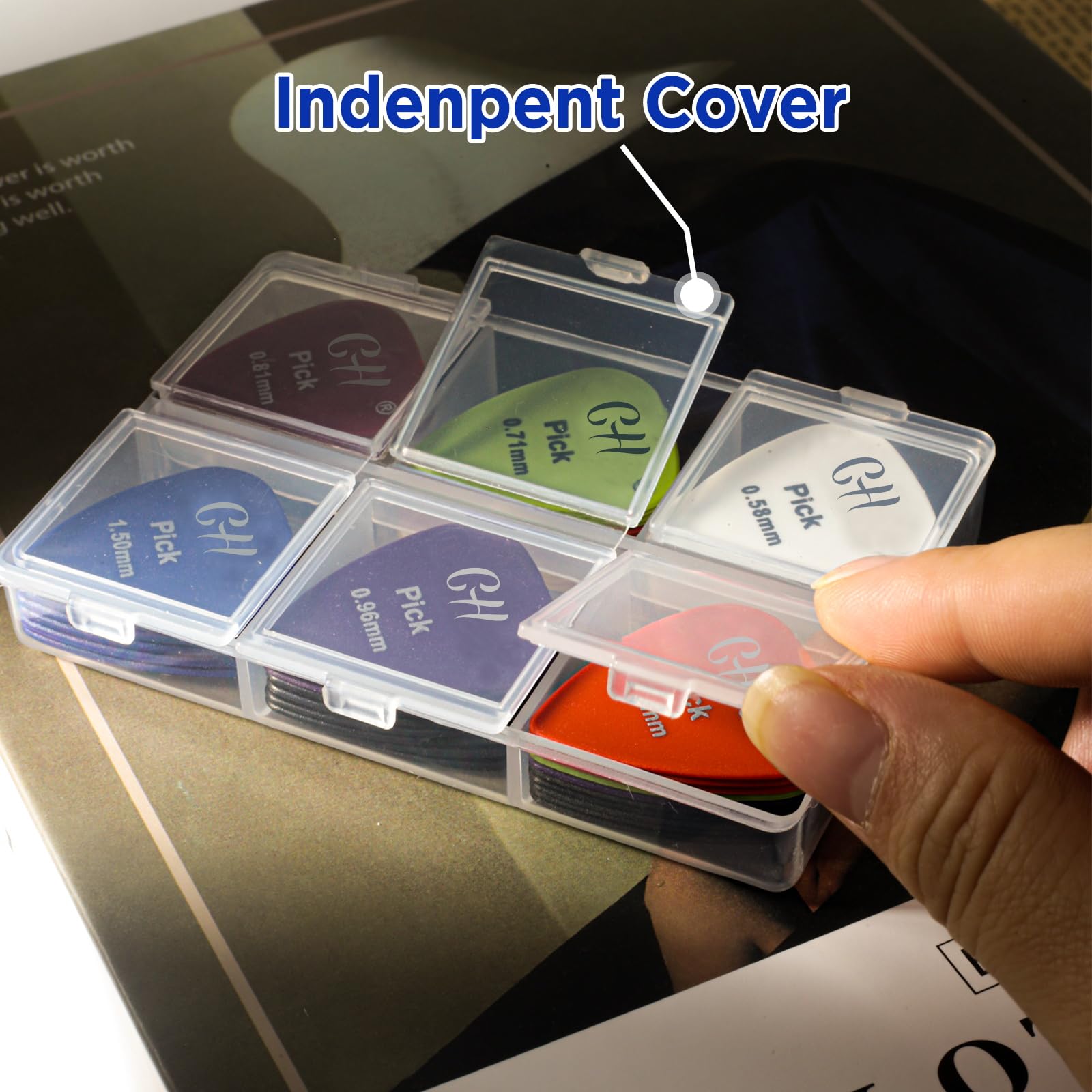 Premium Guitar Pick Holder - 6 Grid Guitar Pick Case with 60 Capacity, Compact Guitar Pick Storage Box with Individual Lid (Box Only) - Perfect for Musicians, Guitarists & Travel Accessories