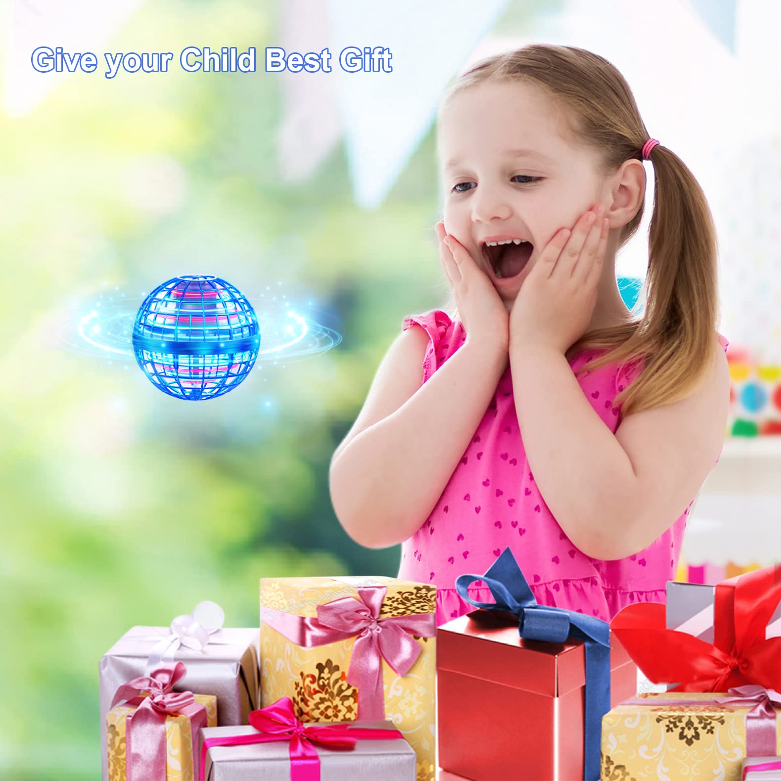 360° Rotating LED Hover Ball Toy - Magic Flying Orb with Nebula Lights, Floating Space Ball for Kids & Adults - Perfect for Indoor/Outdoor Play, Parties & Stress Relief (Blue)