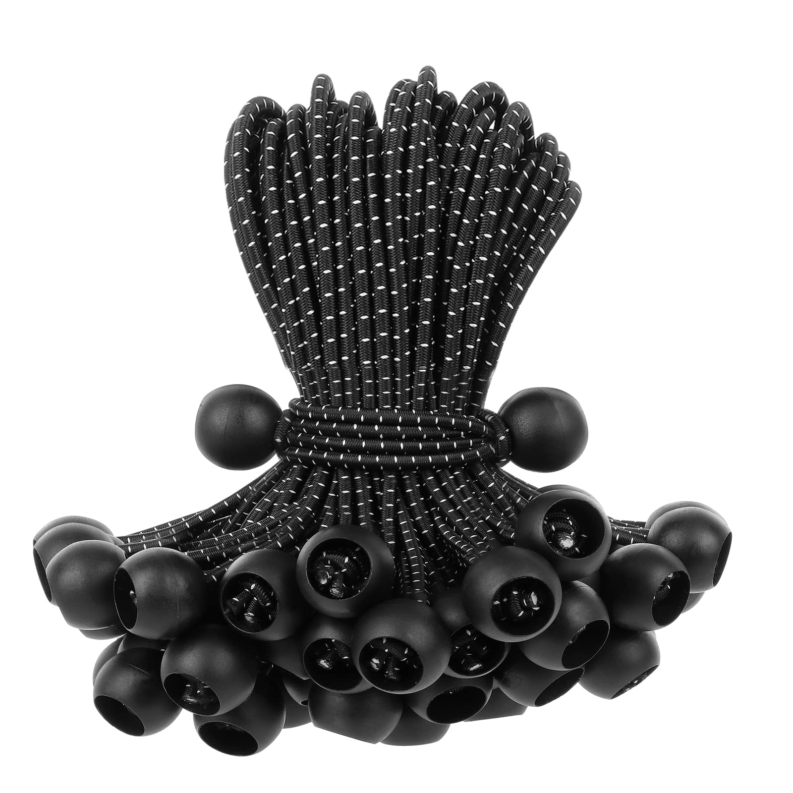 50 PCS 15 Inch Heavy Duty Bungee Balls with UV Resistance - Elastic Bungee Cords for Camping, Shelter, Cargo, Tent Poles, Canopy & Tarp Tie Downs - Perfect for Outdoor Gear Organization and Securing Equipment