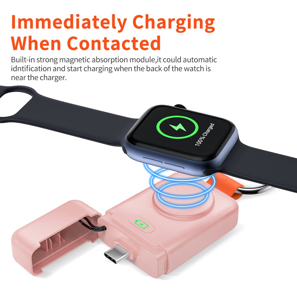 HUOTO 1400mAh Portable Wireless Charger for Apple Watch Series 9/8/7/6/SE/5/4/3/2/1/Ultra/Ultra 2 - Magnetic Keychain Power Bank for iWatch - Perfect for Travel, Gym & Outdoor Activities