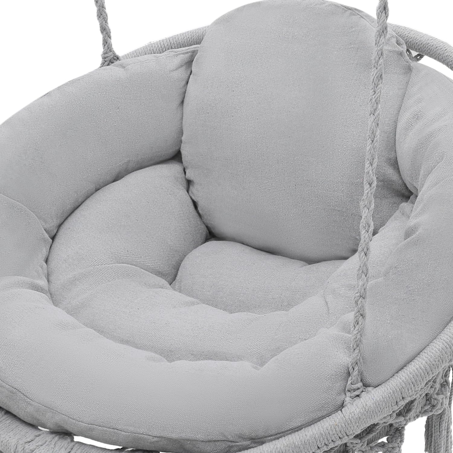 Magshion Macrame Hanging Hammock Chair with Full Cushion - 350 Lbs Capacity Indoor/Outdoor Boho Swing Chair with Tassels - Perfect for Living Room, Bedroom, Porch & Garden Relaxation (Gray)