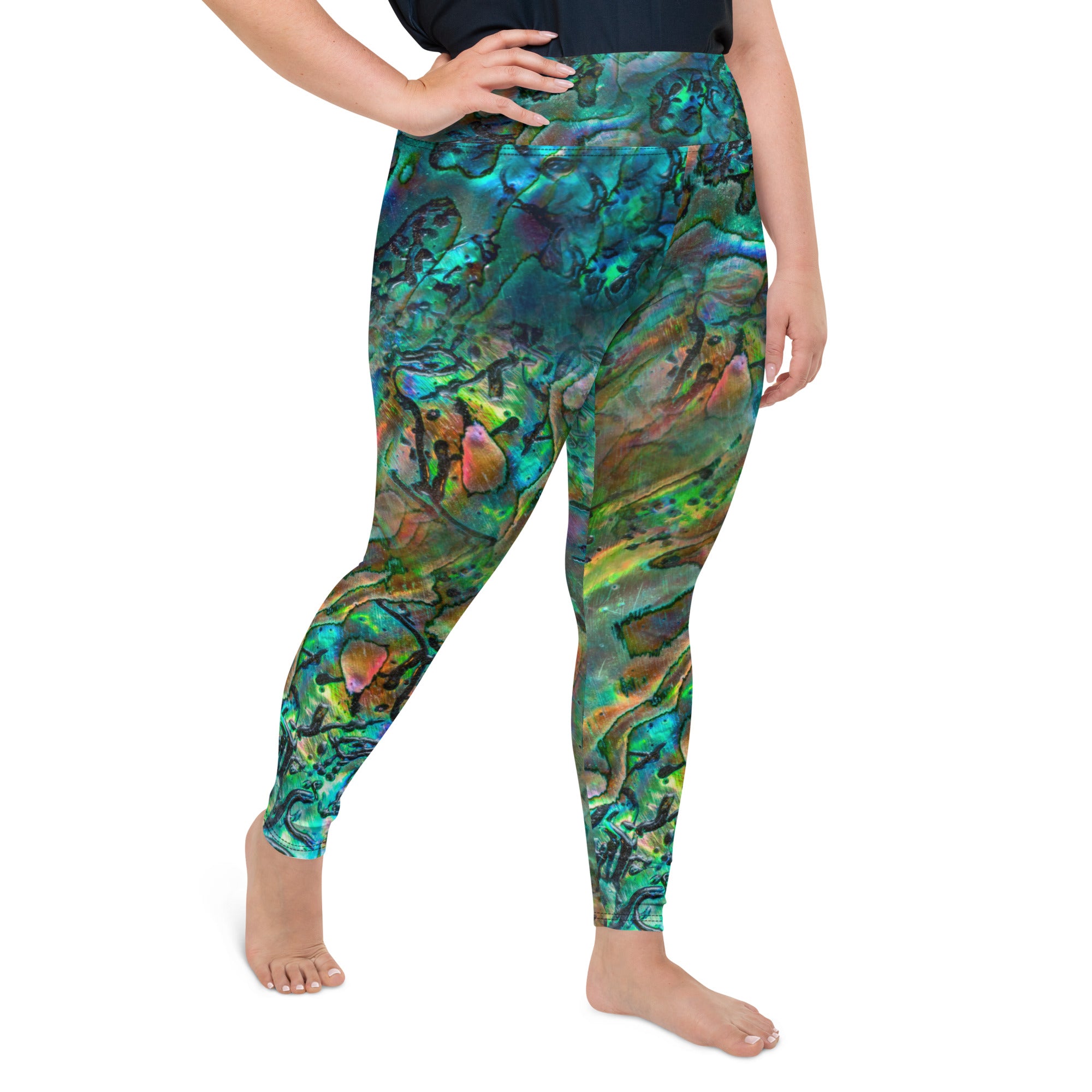 Plus Size Abalone Swim Leggings - High Waisted Tummy Control Swimwear for Women - Perfect for Beach, Pool & Water Sports