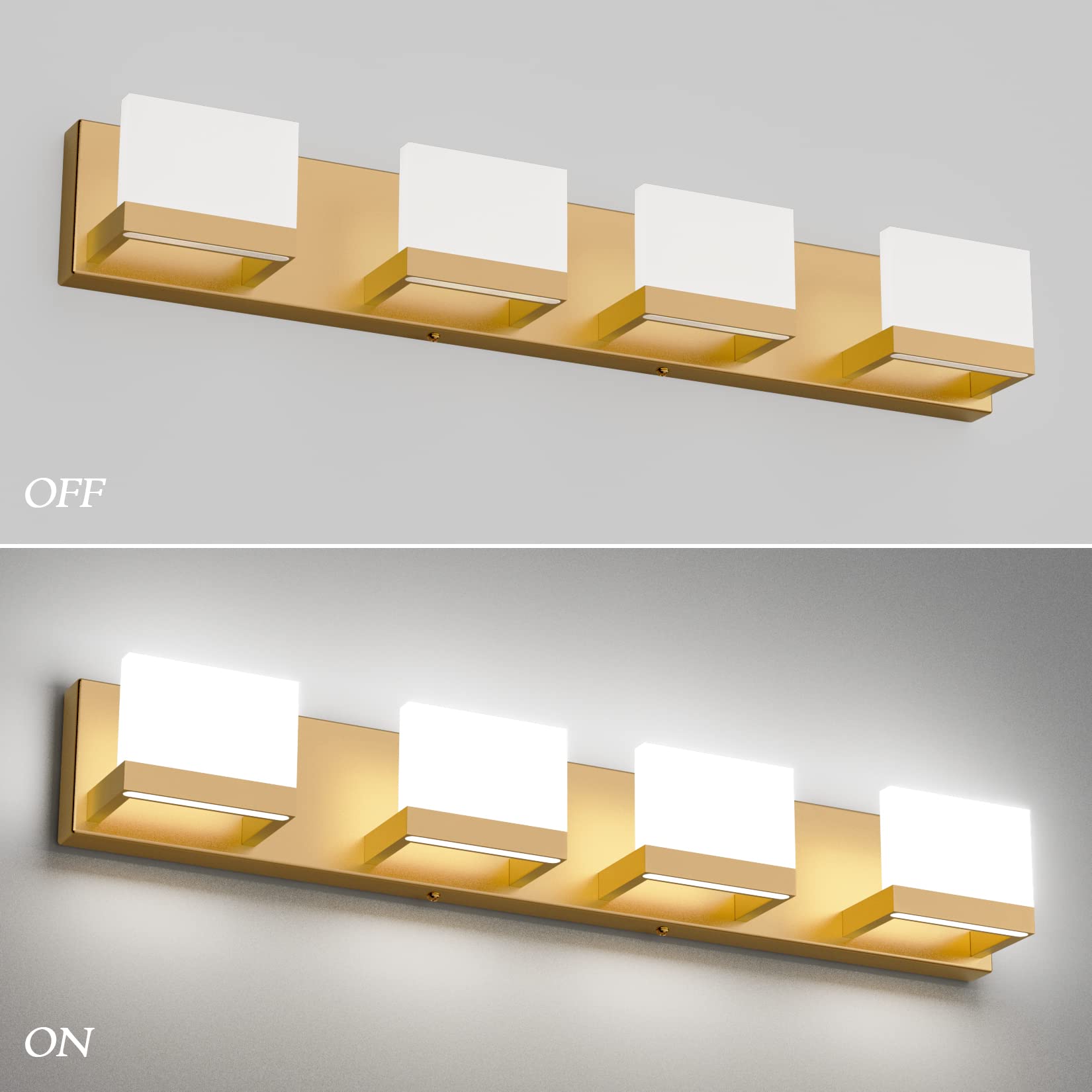 Tipace Modern LED Bathroom Vanity Lights - 4-Light Gold Wall Fixture with Up & Down Lighting, 6000K Daylight White - Perfect for Bathroom Makeup Mirror & Dressing Area Illumination