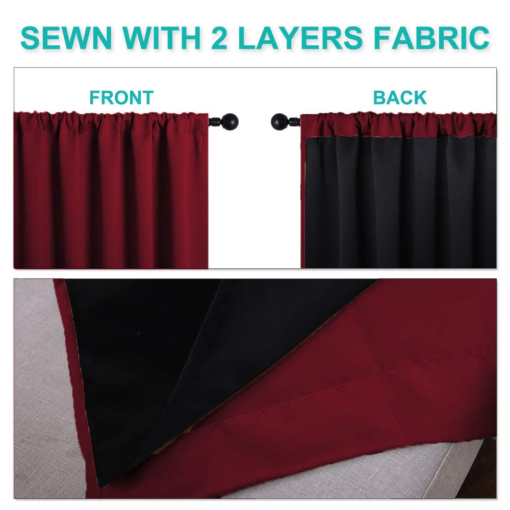 NICETOWN 100% Blackout Thermal Insulated Curtain Panels - Noise Reducing & Energy Saving Drapes for Bedroom & Living Room (Set of 2, Burgundy Red, 52x63 Inches) - Perfect for Home Theater, Nursery & Light Sleepers