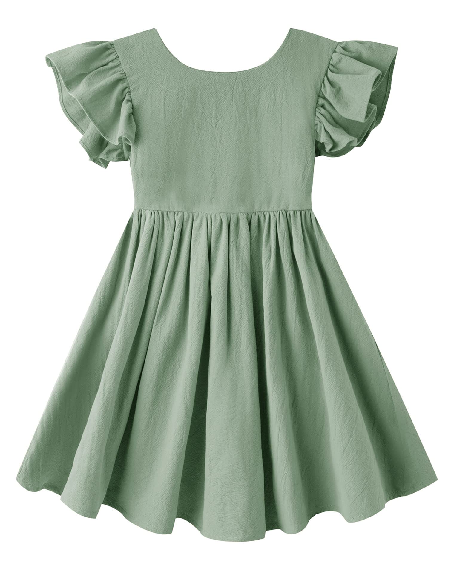 Lymanchi Toddler Girls Linen Dress - Ruffle Sleeveless Tie Back Halter Summer Casual Dress for Baby & Kids | Perfect for Beach Outings, Birthday Parties & Family Photos