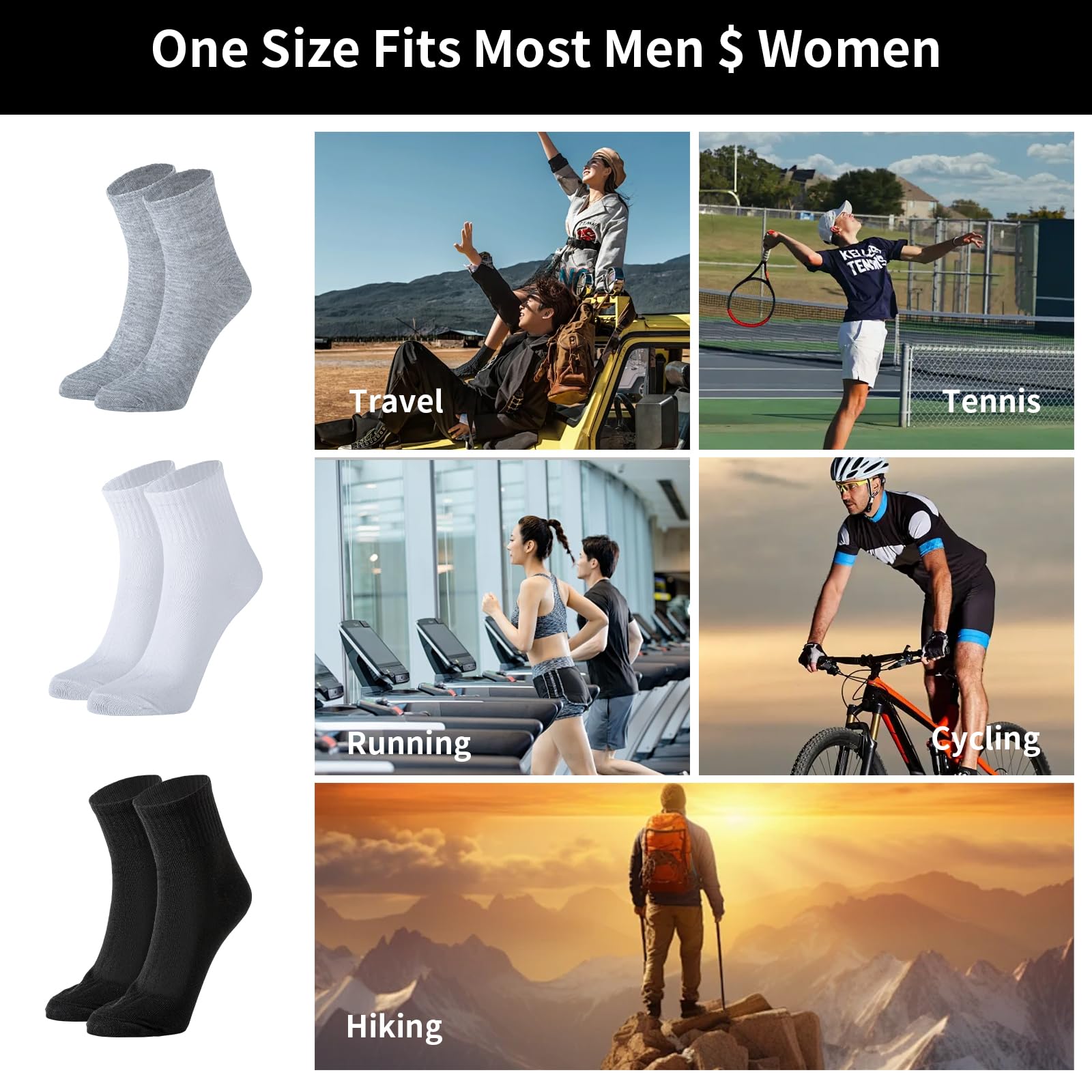180 Pairs Bulk Athletic Socks for Men & Women - Moisture Wicking Sports Socks for Running, Gym & Casual Wear
