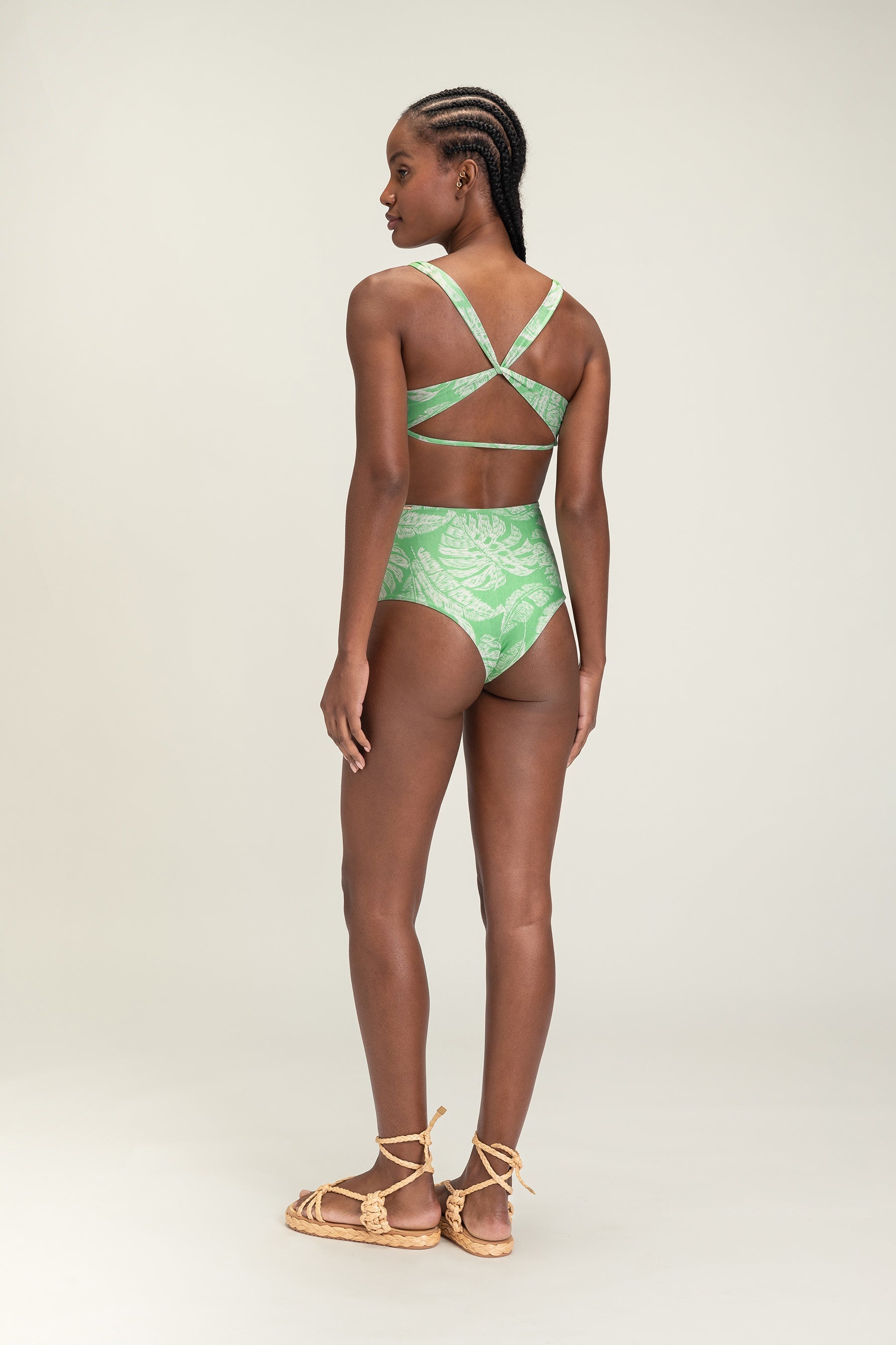 Cross Palm Print Bandeau Bikini Top - Women's Strapless Swimwear for Beach, Pool & Vacation | Tropical Summer Fashion