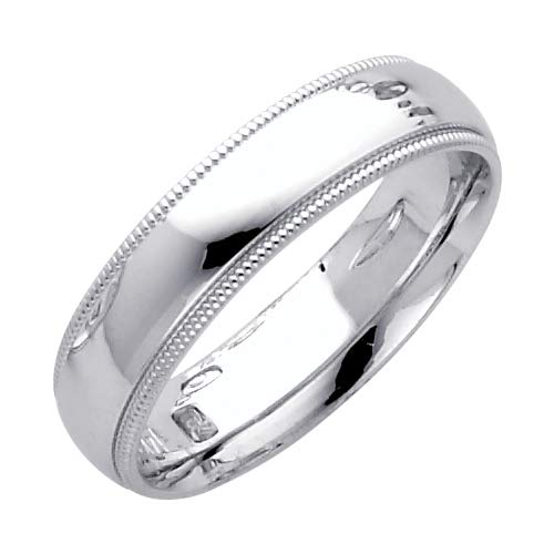 14K White Gold 5mm Milligrain Comfort Fit Wedding Band Ring for Women - Elegant Jewelry Gift for Brides, Anniversaries & Special Occasions - Available in Sizes 4-12 (10,10.5,11,11.5,12,4,4.5,5,5.5,6,6.5,7,7.5,8,8.5,9,9.5) - Perfect for Weddings, Engagements & Romantic Gifts