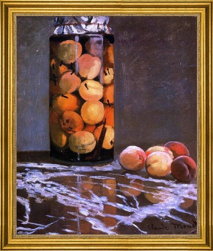 Claude Monet 'Jar of Peaches' 16x20 Inch Premium Canvas Art Print with Gold Frame - Classic Impressionist Wall Decor for Living Room, Bedroom & Office