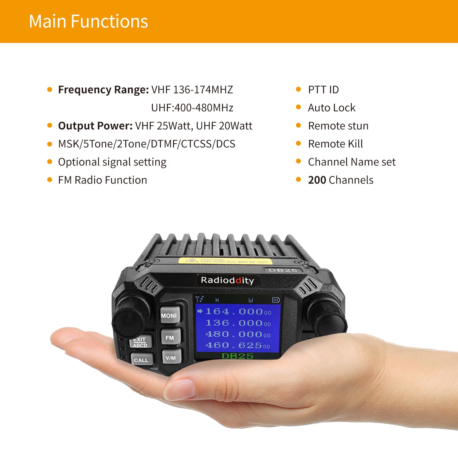DB25 Pro Dual Band Quad Standby Mini Mobile Radio with 50W High Power Antenna & Cable - Perfect for Emergency Communication, Ham Radio & Off-Road Adventures