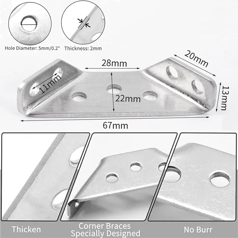 Stainless Steel Universal Furniture Corner Connector - 50 Pcs Angle Fastener Brackets with 350 Screws for DIY Furniture, Shelves, Cabinets & Bed Frame Support | Heavy Duty Metal Triangle Support for Home & Office Use