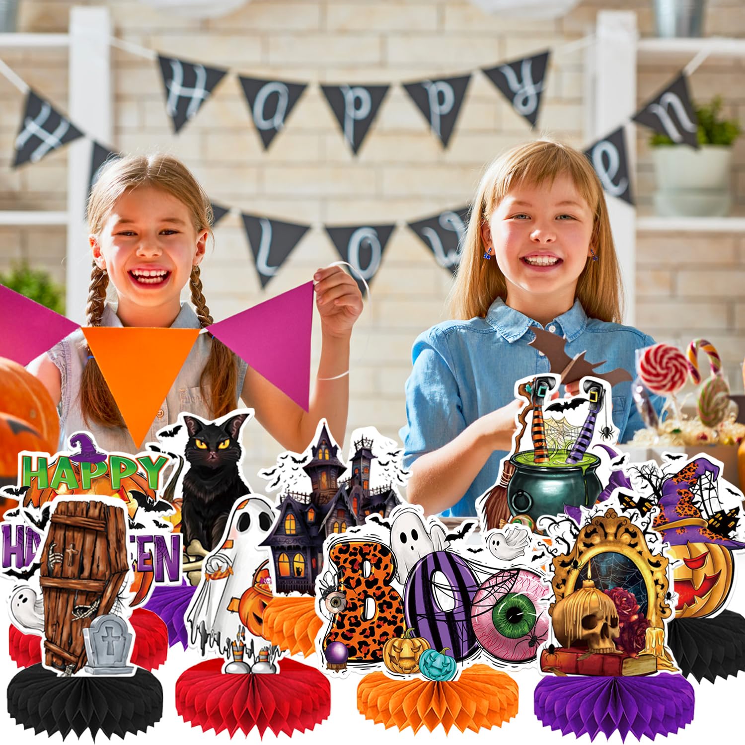 9 Pack Halloween Honeycomb Centerpieces - Spooky Table Toppers & Party Decorations for Halloween, Birthday Parties, and Home Decor | Perfect for Dining Table, Mantel, and Party Backdrop Displays