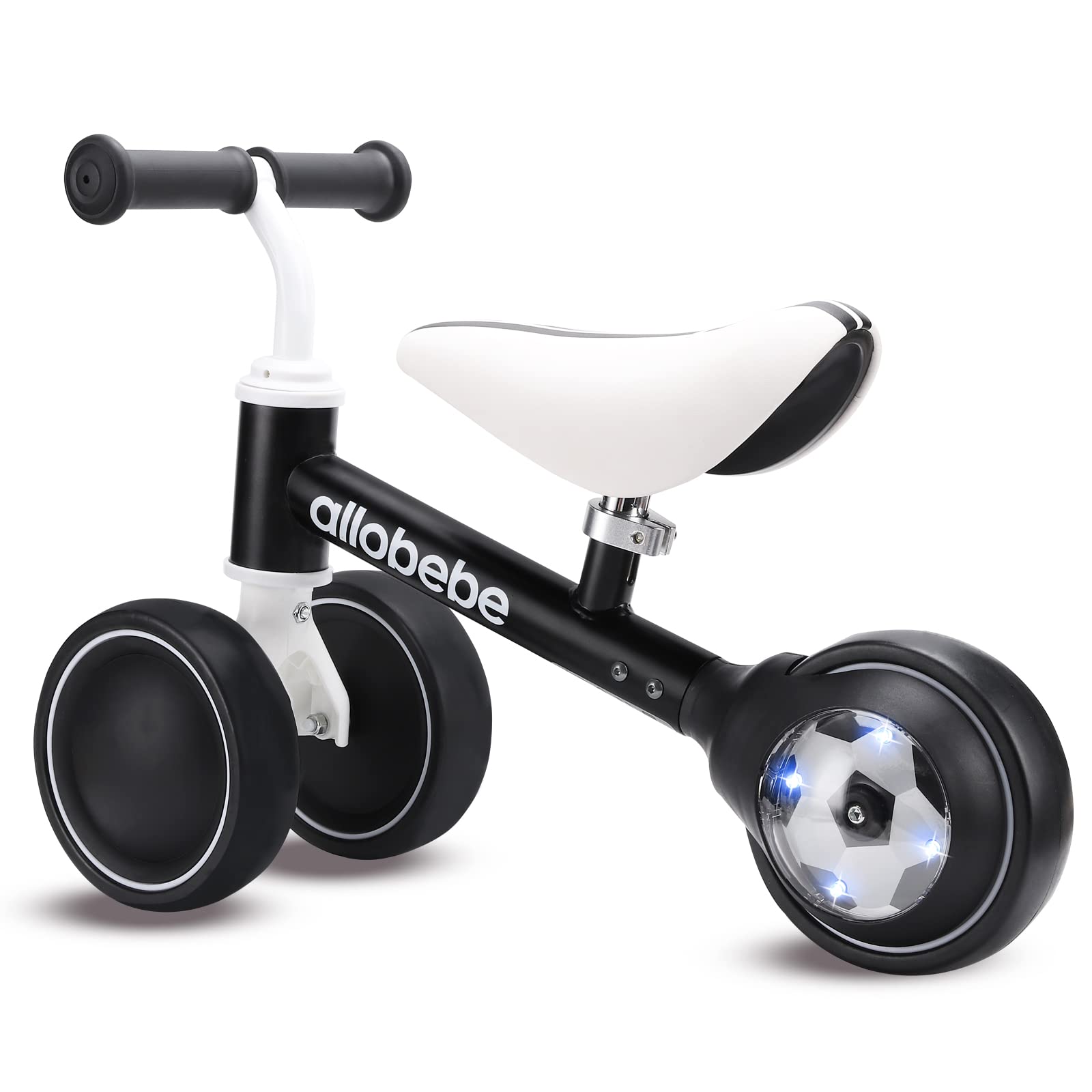 Allobebe Baby Balance Bike for Toddlers 12-36 Months - Adjustable Seat, Silent 3 Wheels, Soft Ride - Perfect First Bike Gift for 1 Year Old Girls & Boys - Ideal for Indoor Play, Backyard Riding & Learning to Walk to Run (Black)