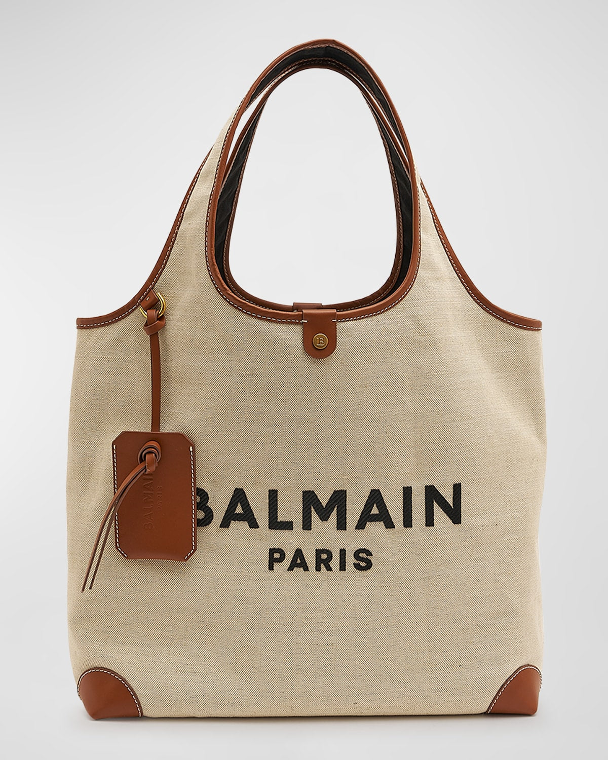 B Army Canvas Grocery Tote Bag with Leather Handle - Eco-Friendly Reusable Shopping Bag for Groceries, Beach & Farmers Market