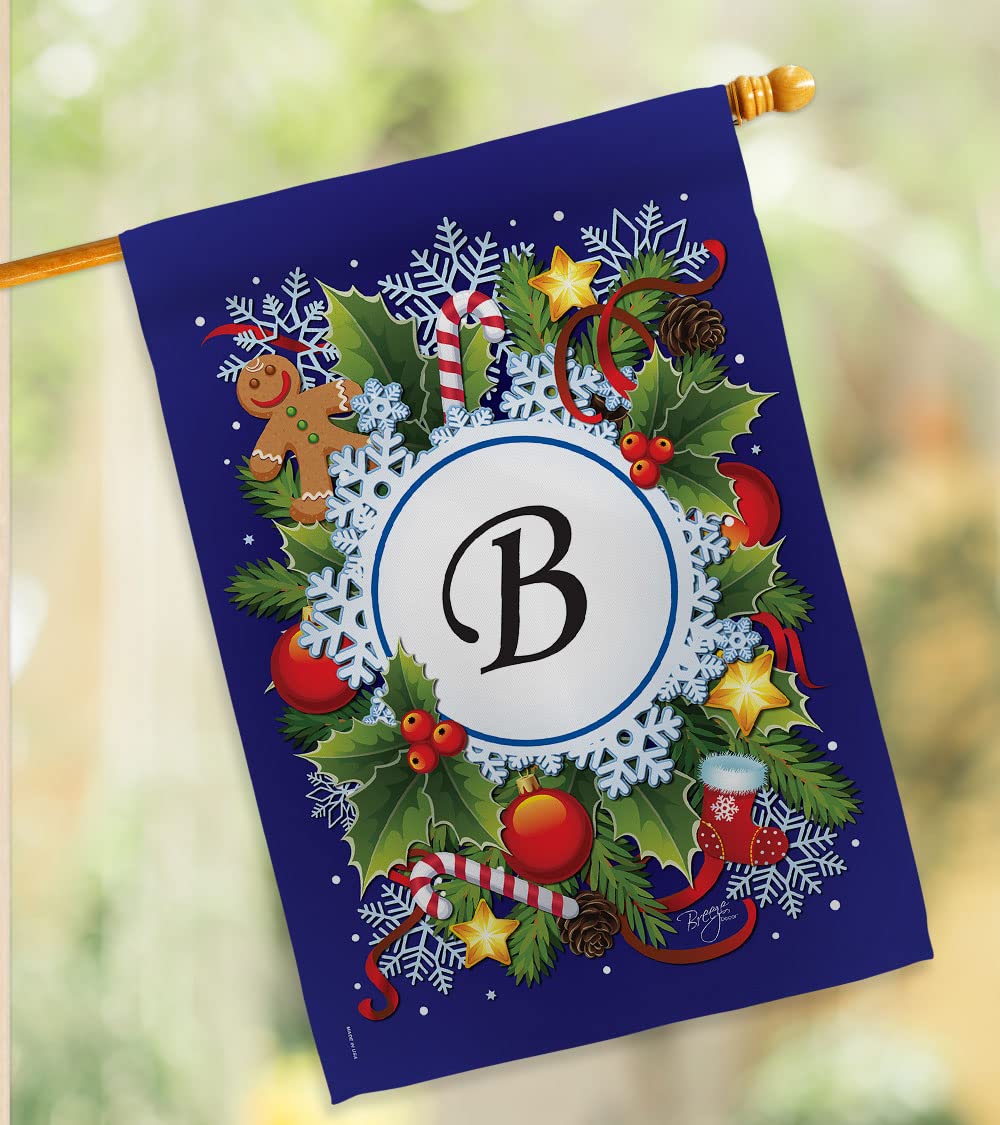B Initial Winter Wonderland House Flag Set 28x40 - Holiday Home Decor