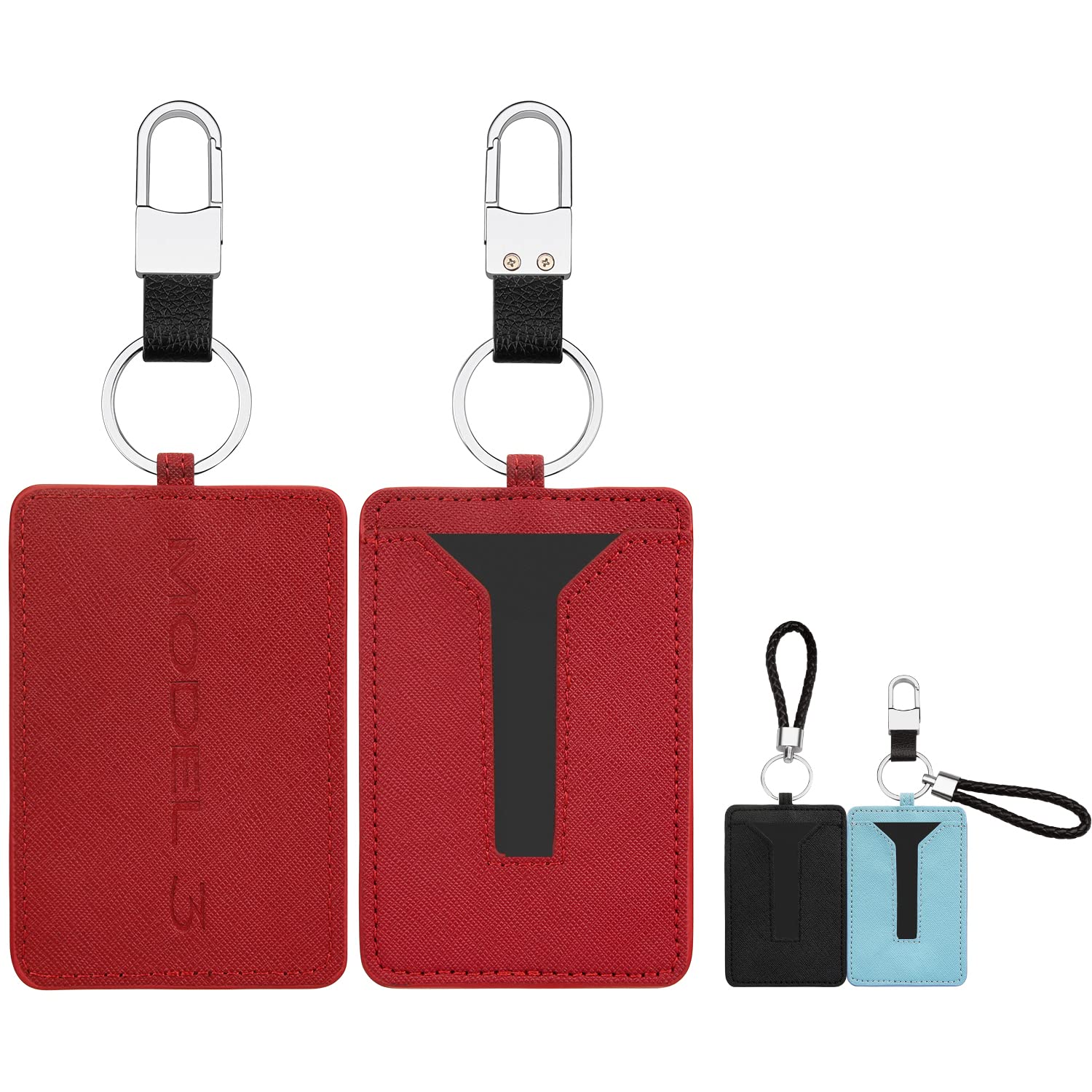 QBUC Premium PU Leather Tesla Key Card Holder Cover Case Protector with Keychain - Compatible with Tesla Model 3 Accessories (Red) - Protect Your Key Card from Scratches & Damage for Daily Use & Travel