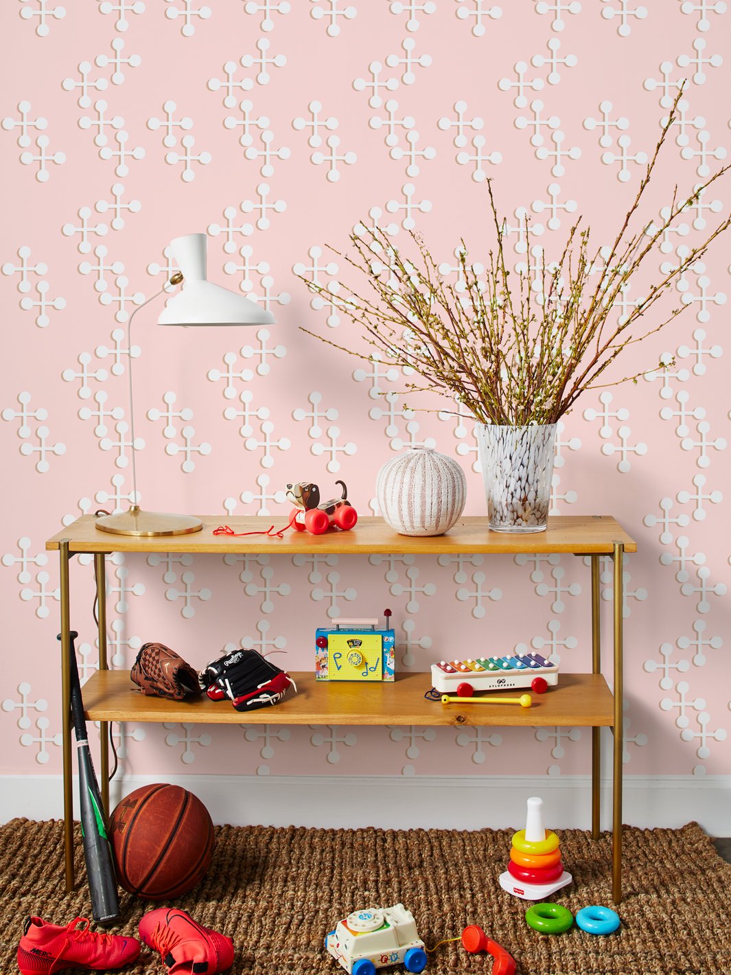 Fisher Price™ Jacks Large Two Color Wallpaper - Peach & White Nursery Wallpaper for Baby Rooms & Kids Bedrooms - Perfect for Nursery Decor & Playroom Design