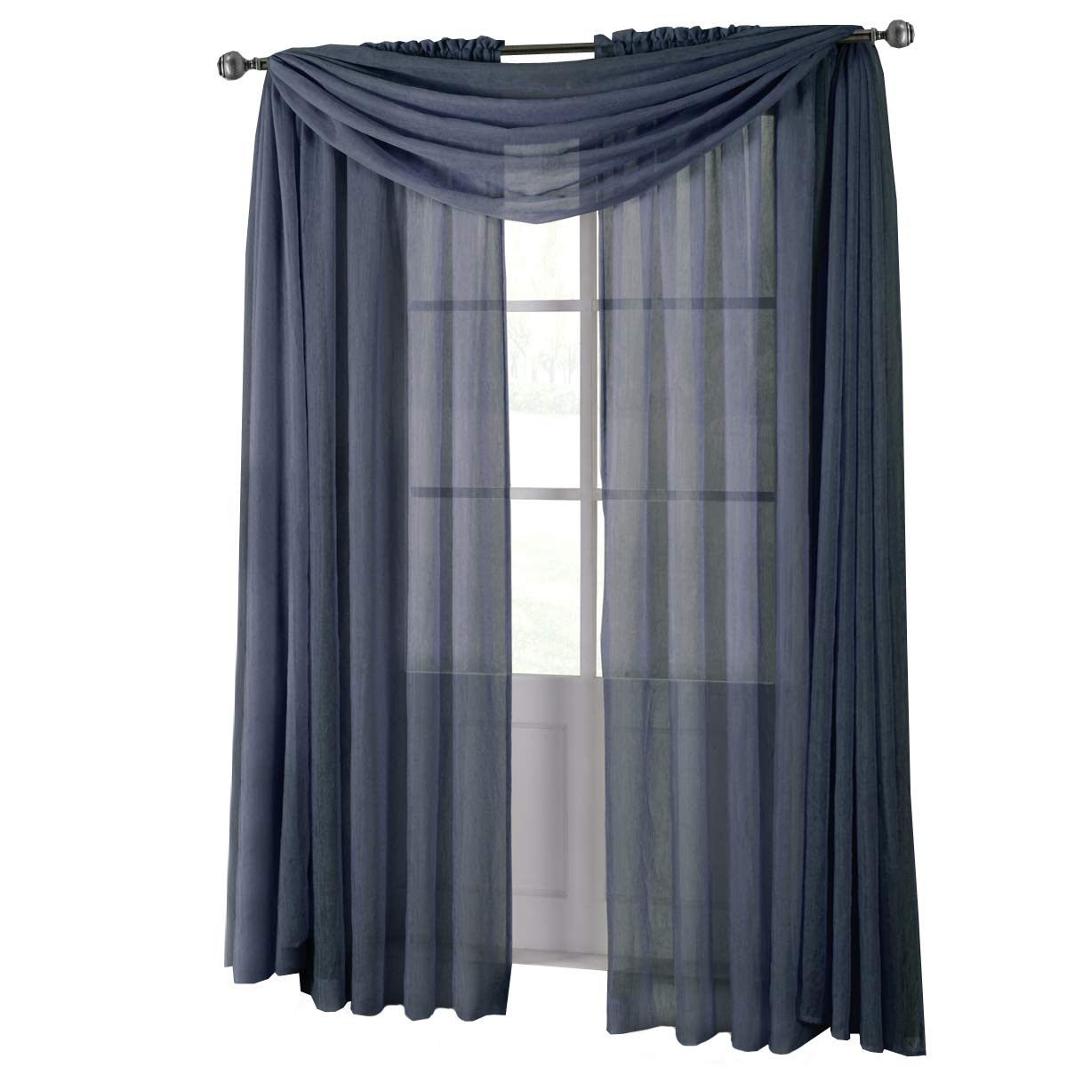 Royal Hotel Bedding Abri Navy Crushed Rod Pocket Curtain Panel - 1 Panel, 50x108 Inches - Elegant Window Treatment for Bedroom, Living Room & Hotel Decor