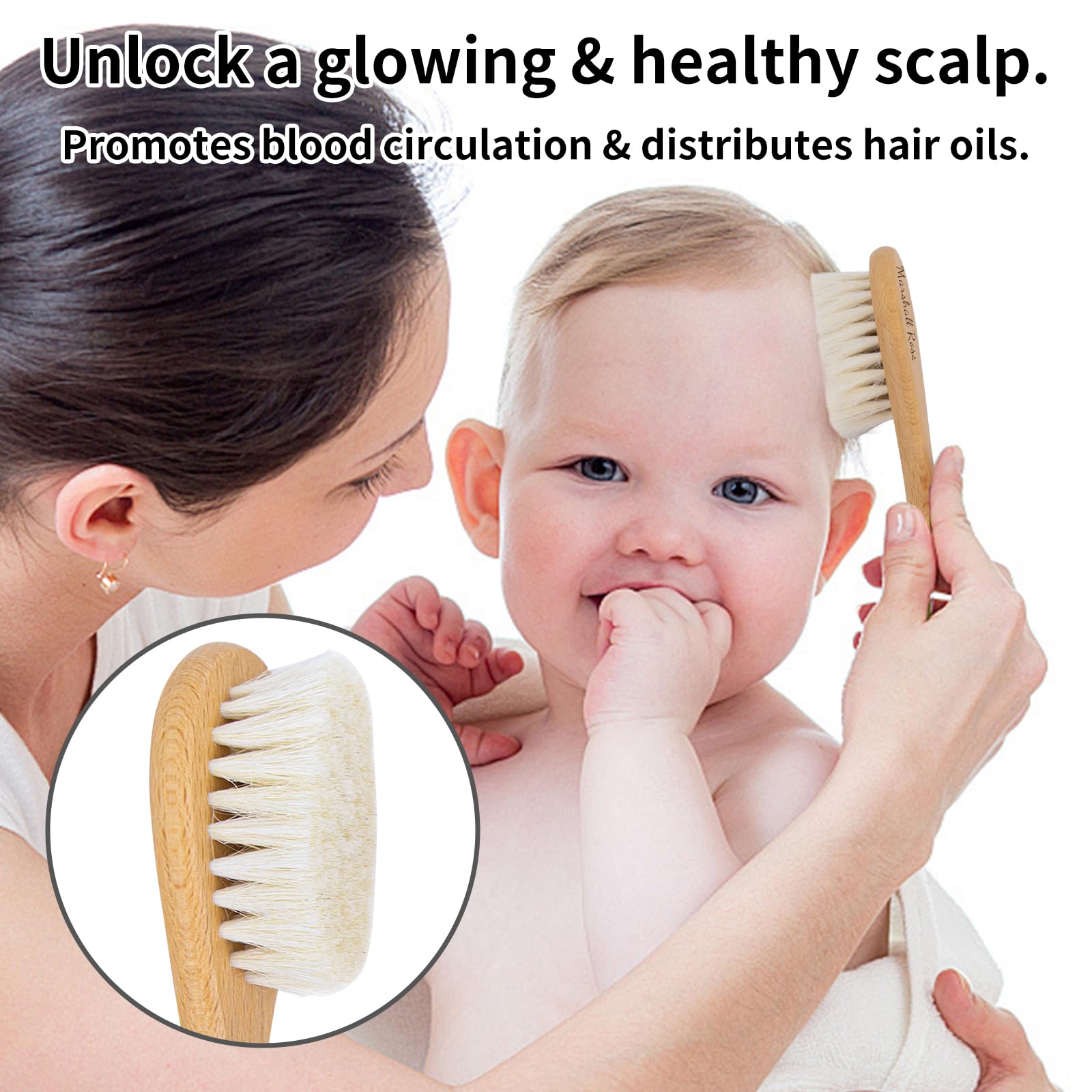 Personalized Wooden Hair Brush Set with Soft Goat Bristles for Babies & Toddlers - Gentle Cradle Cap Brush, Newborn Hair Care, Baby Shower & Registry Gift - Perfect for Daily Grooming & Sensitive Scalp