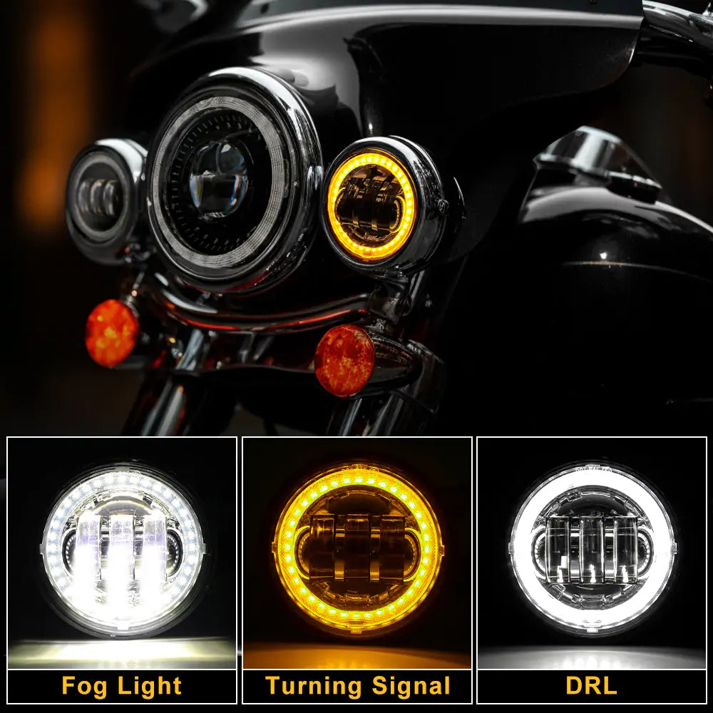 LOYO Motorcycle LED Headlight & Fog Lights Kit - Compatible with Harley Davidson Touring, Ultra Classic, Fat Boy - High Brightness Waterproof Lights for Night Riding & Off-Road Adventures