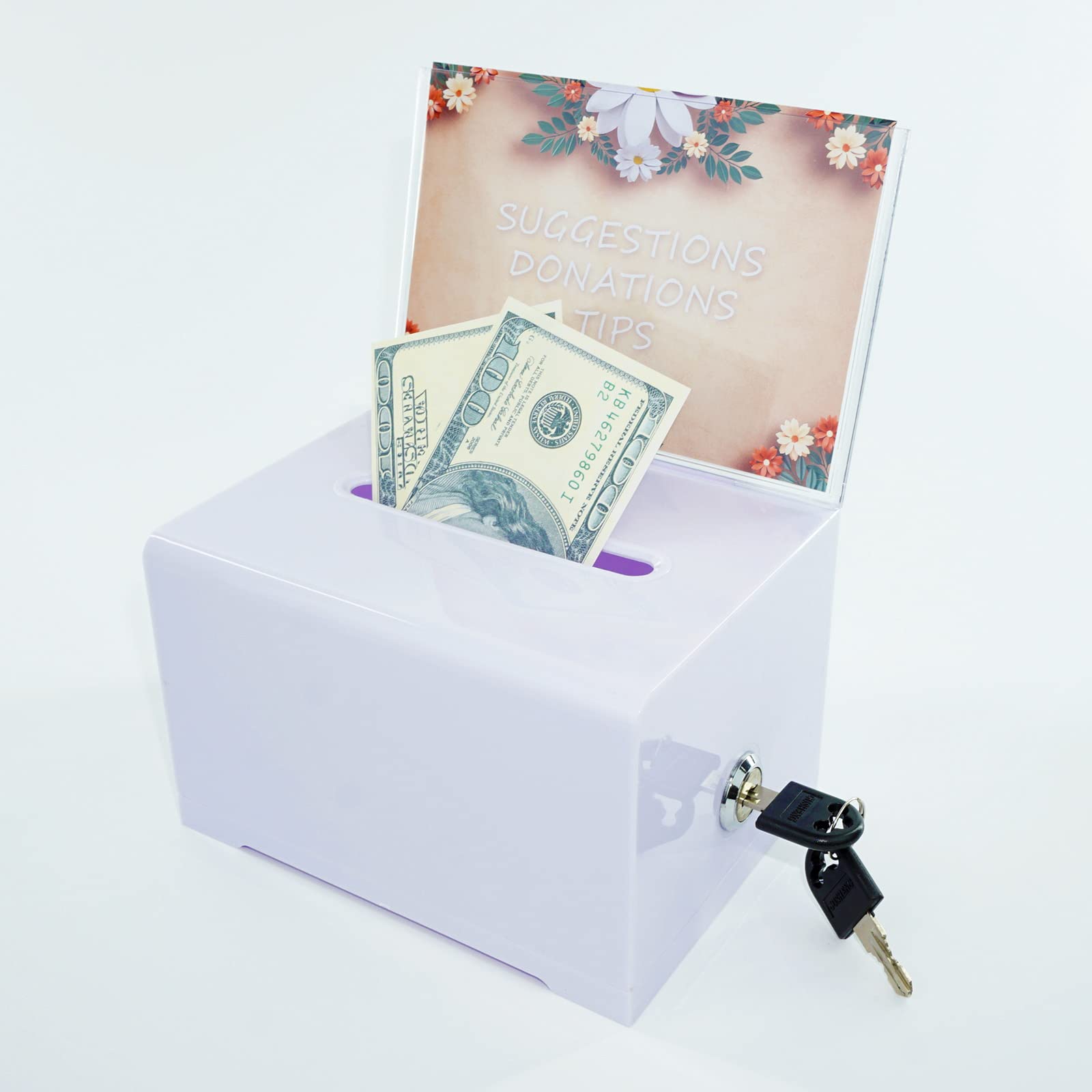 Secure Locking Donation Ballot Box - Durable Suggestion Box for Business Cards, Voting & Feedback Collection (White) | Ideal for Offices, Schools, Events & Community Voting