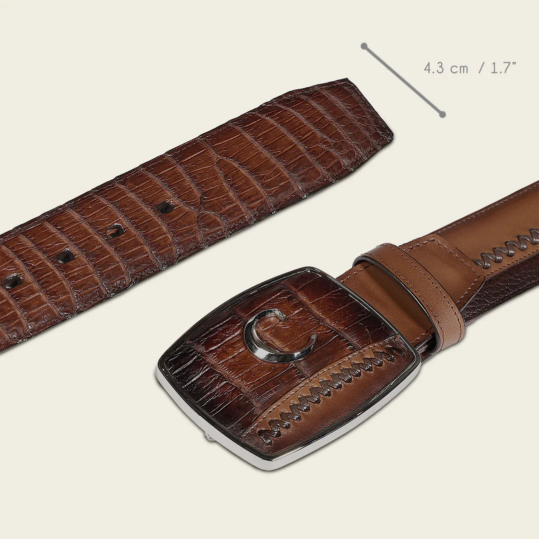 Cuadra Honey Western Fashion Moreleti Belt for Men - Genuine Leather Cowboy Belt with Silver Buckle - Perfect for Rodeo, Country Music Festivals & Western Style Outfits