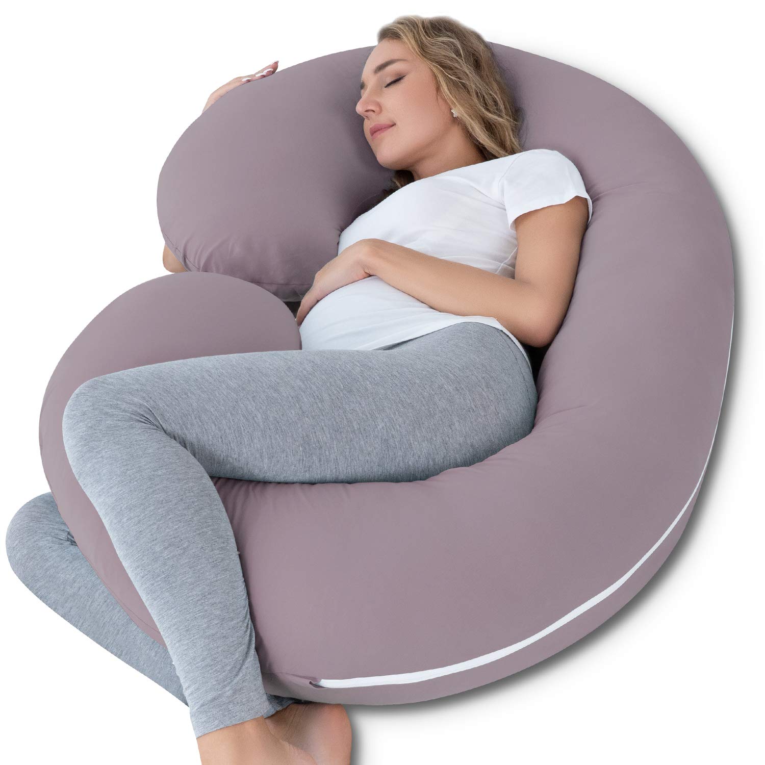 **INSEN Pregnancy Pillow - C-Shaped Maternity Body Pillow with Soft Velvet Cover for Side Sleepers, Back Pain Relief & Comfortable Sleeping (Purple Jersey) - Perfect for Pregnant Women, Nursing Moms & Postpartum Support**