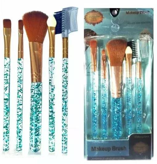 Sunaina 5-Piece Makeup Brush Set - Synthetic Bristle Glitter Brushes for Foundation, Eyeshadow, Powder & Blending | Professional Cosmetic Brush Kit (Colors May Vary) | Perfect for Everyday Makeup, Travel & Professional Makeup Artists