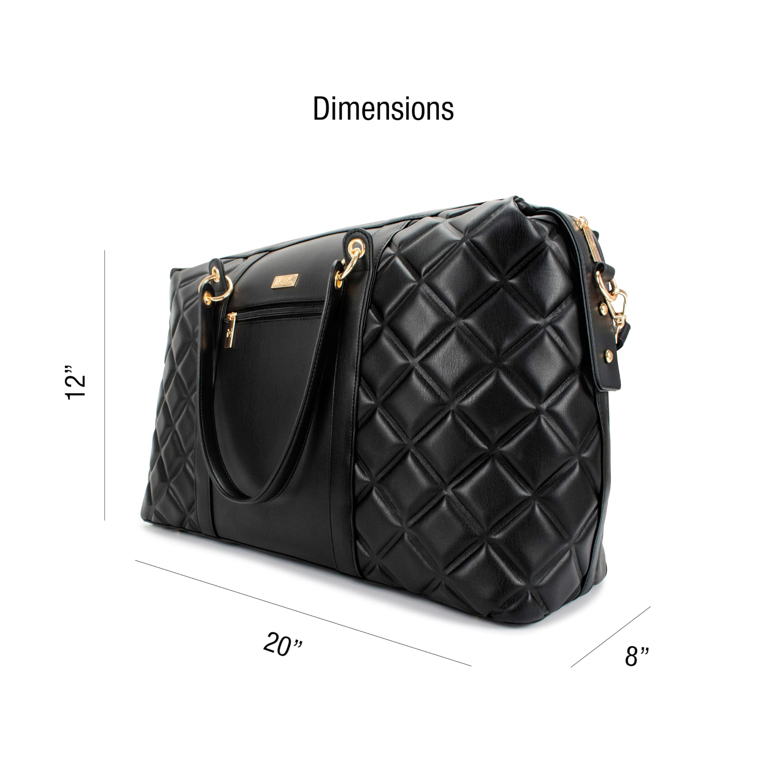 Badgley Mischka Quilted Weekender Travel Tote Bag - Lightweight Packable Carry-On for Women | Perfect for Weekend Getaways, Business Trips & Airplane Travel