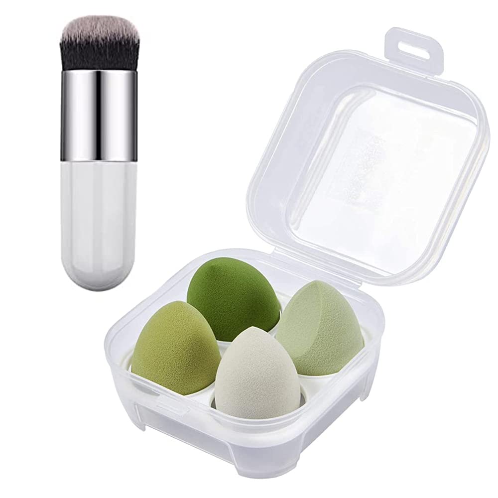4Pcs Round Makeup Sponges Set - Premium Beauty Blender & Face Primer Sponge with Oval Brush - Perfect for Liquid Foundation, Compact Powder & Cream Blending - Ideal for Professional Makeup Artists & Home Use