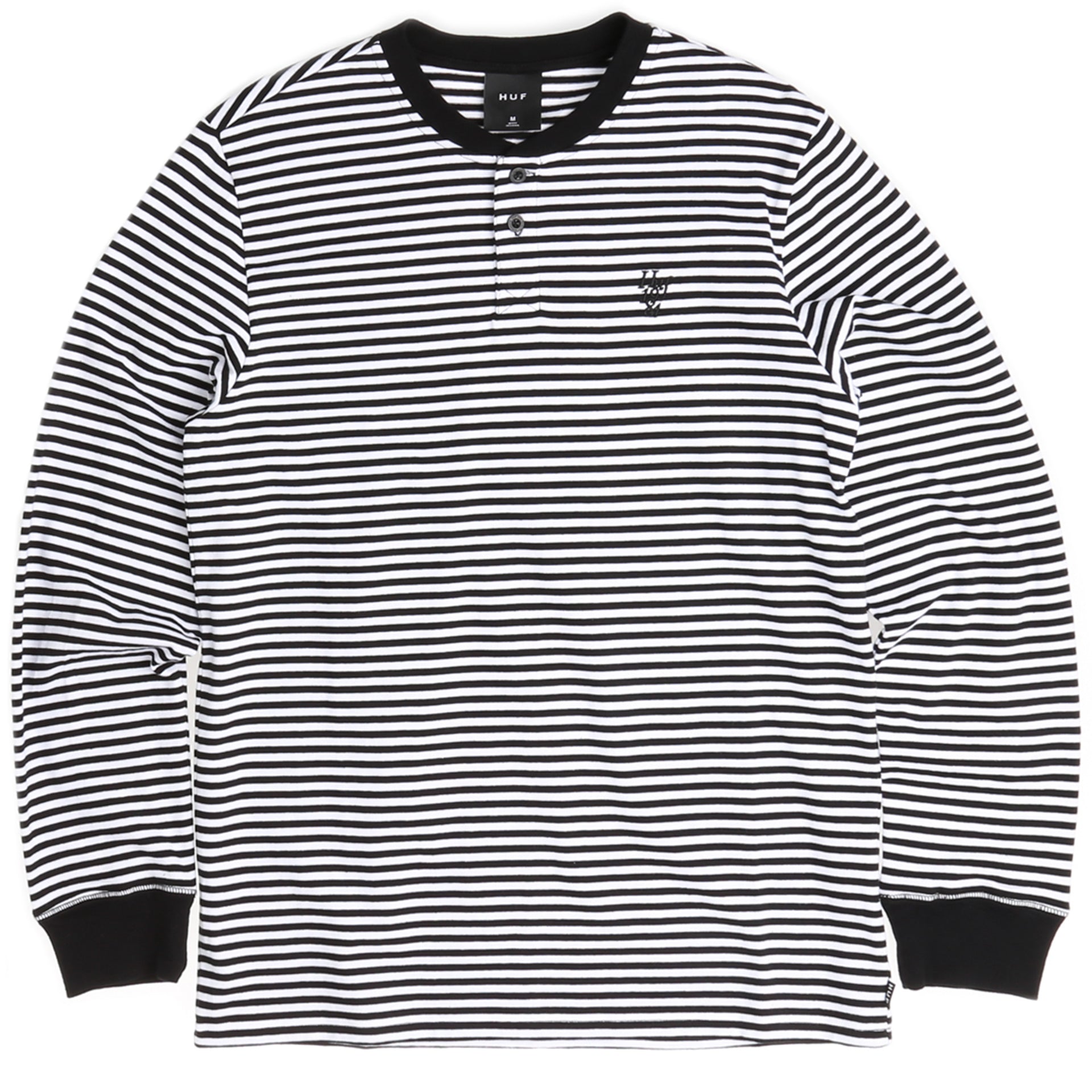 HUF Grayson Long Sleeve Henley Shirt for Men - Black & White Casual Wear for Everyday Comfort & Style | Perfect for Streetwear, Layering & Relaxing Outfits