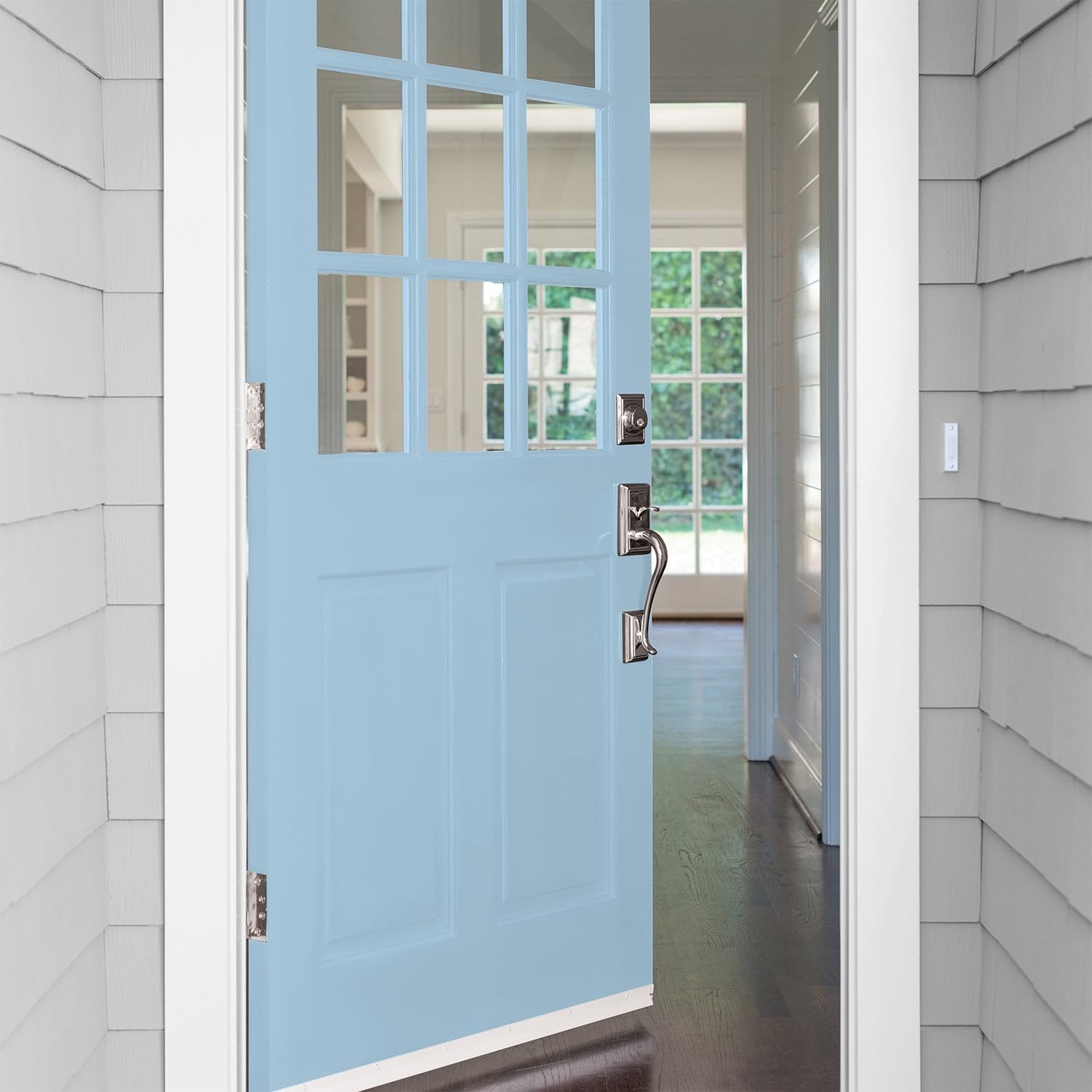 Glidden Premium Exterior Paint + Primer in Teal/Aqua - 5 Gallon Satin Finish for Outdoor Walls, Fences & Home Projects - One Coat Coverage, Weather-Resistant Blue Bows Color
