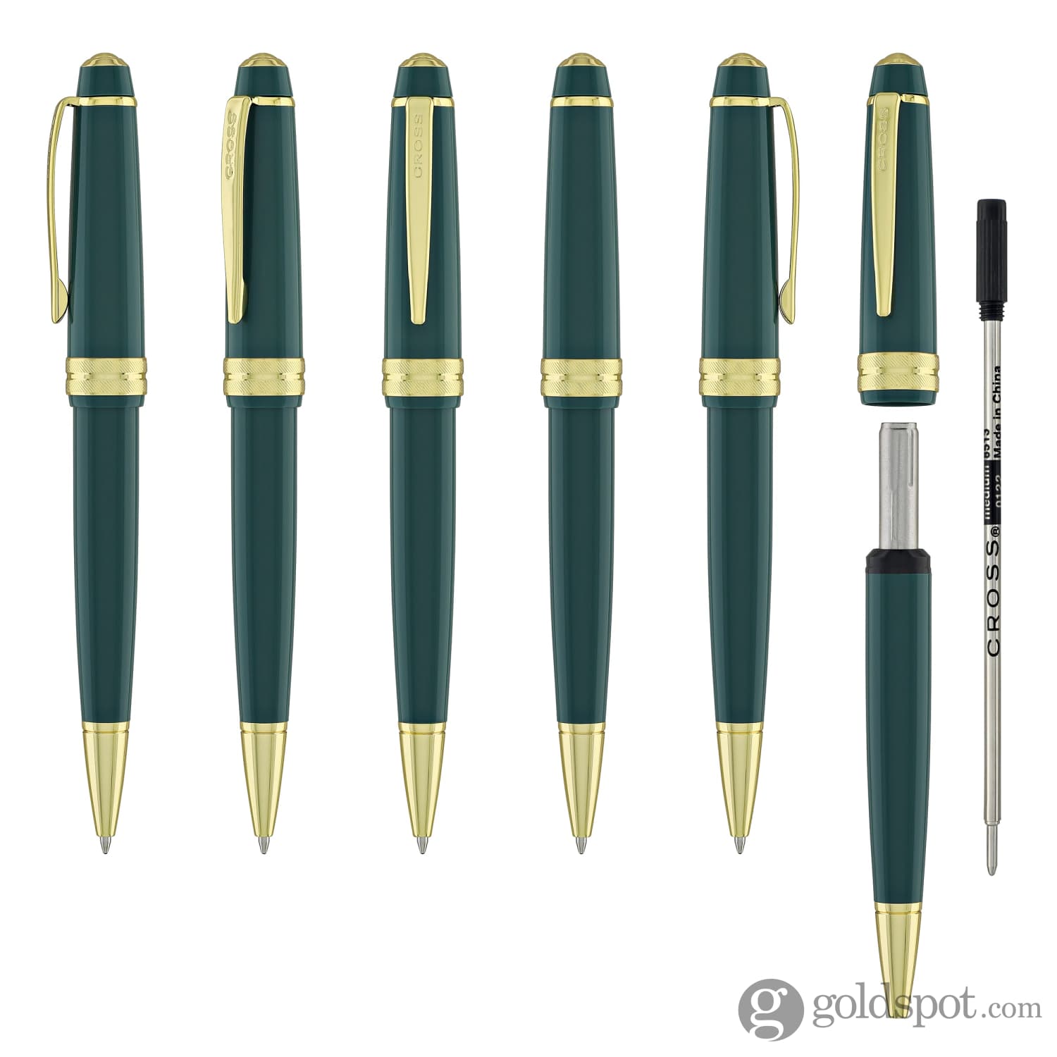 Premium Cross Bailey Light Ballpoint Pen - Glossy Green Resin with Gold Trim for Office, School & Gift Giving