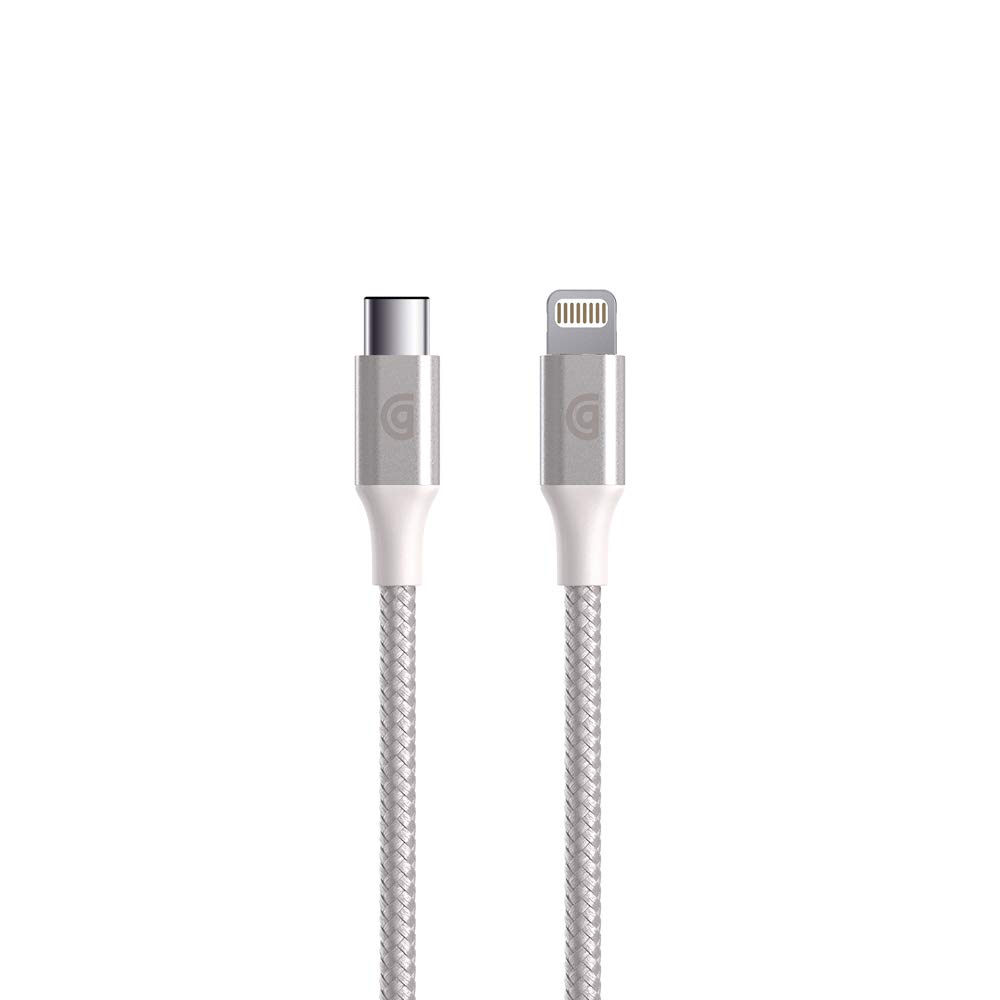 Premium Griffin USB-C to Lightning Cable 5FT - Fast Charging & Sync for iPhone 14/13/12/11/X/8, iPad & AirPods | MFi Certified | Durable Silver Braided Cord | Perfect for Home, Office & Travel Charging