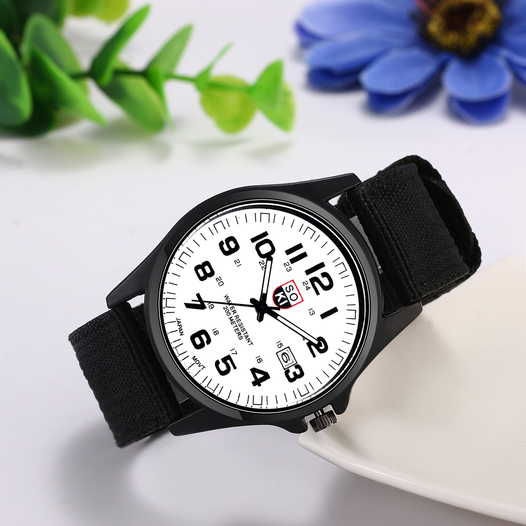 JewelryWe Men's Military Green Dial Nylon Strap Quartz Watch with Calendar & Night Vision Luminous Feature - Perfect for Outdoor Adventures, Tactical Operations & Everyday Wear