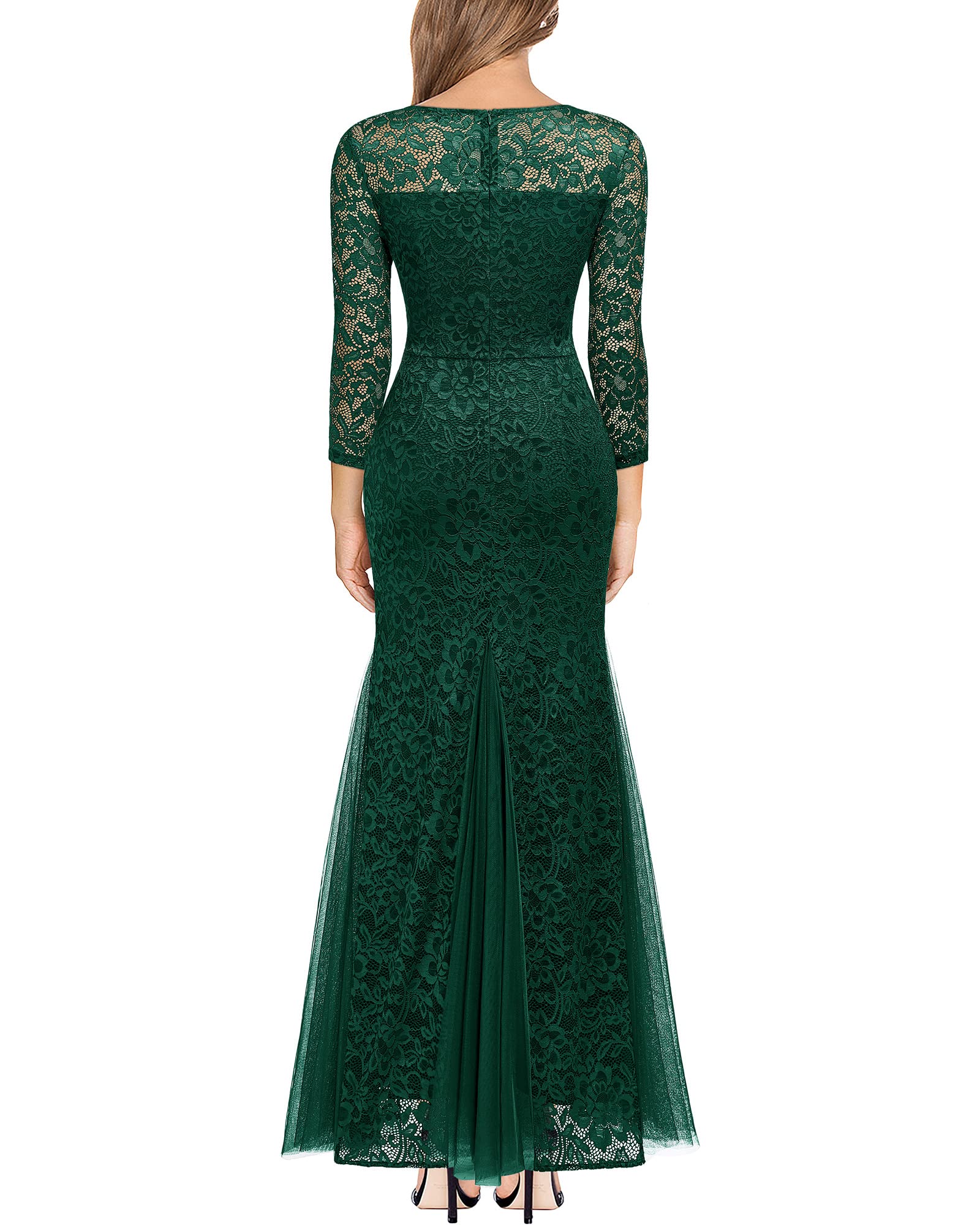 Elegant Floral Lace Mermaid Evening Gown for Women - Formal 2/3 Sleeve Maxi Dress for Prom, Wedding & Special Occasions