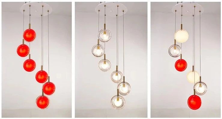 Minimalist Glass Stone Pendant Staircase Chandelier Lighting - Modern Crystal Ceiling Light Fixture for Foyer, Hallway & Stairwell Decor