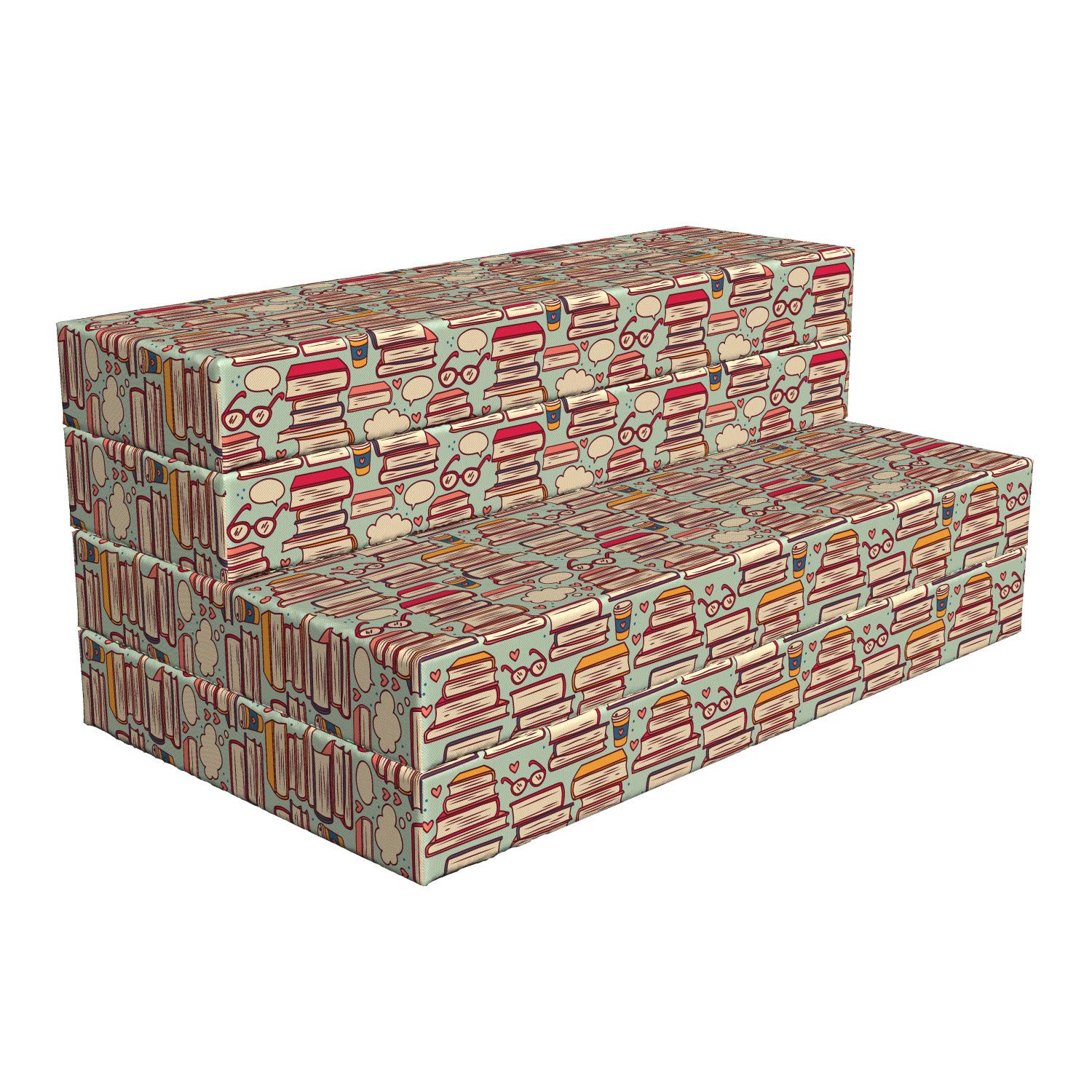 Ambesonne Cartoon Foldable Mattress with Stack of Books & Eyeglasses Design - 78.7