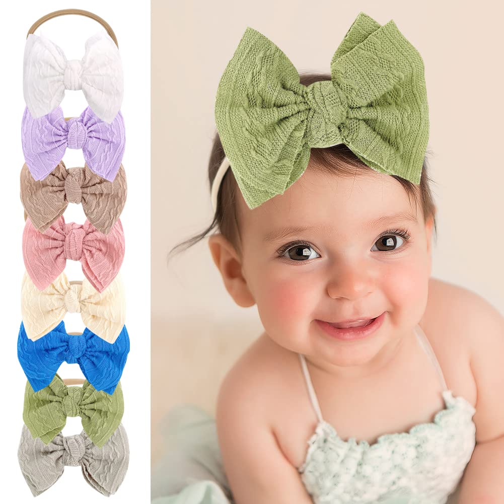 Katutude Baby Girls Headbands Hair Bows - Soft Elastic Nylon Hair Accessories for Newborns, Infants & Toddlers (11cm x 10cm, Pink) | Perfect for Photos, Parties & Everyday Outfits