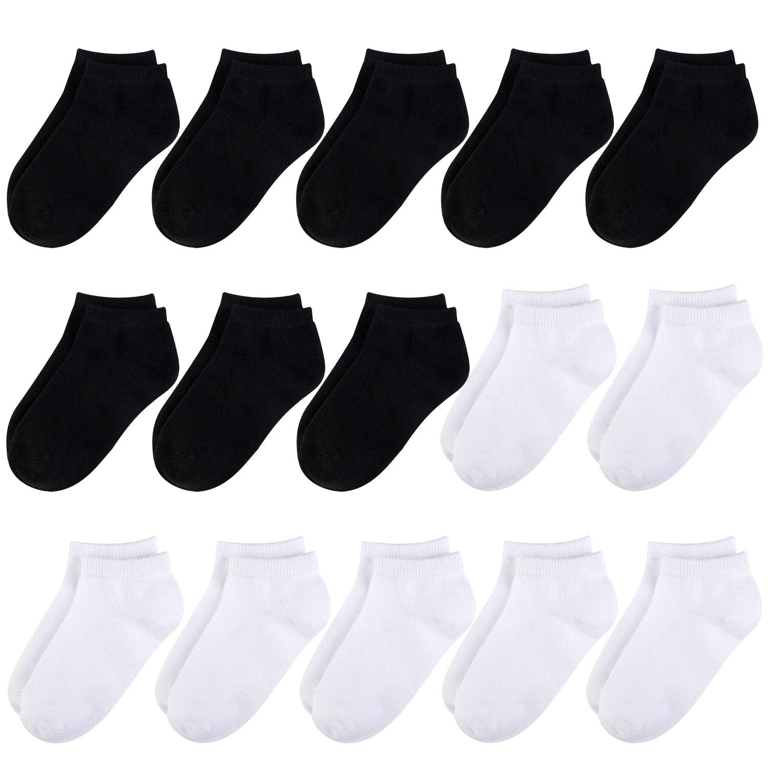 BOOPH 15 Pairs Kids Athletic Socks for Boys & Girls - Half Cushion Low Cut Ankle Socks - Breathable & Comfortable for School, Sports & Daily Wear