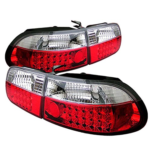 AKKON JDM Style Red LED Tail Lights & Brake Lamps for 1992-1995 Honda Civic Hatchback - Includes Trunk Piece | Upgrade Your Ride for Nighttime Safety & Style