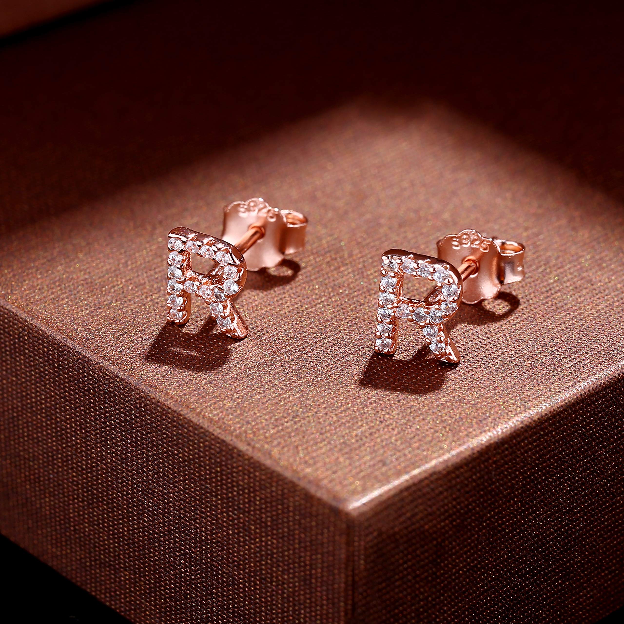 MONOOC Initial Stud Earrings for Women & Girls - Hypoallergenic S925 Sterling Silver Cubic Zirconia Letter Earrings | Birthday Gifts, Everyday Wear, Party Jewelry for Kids & Teens | Elegant & Durable Fashion Accessories