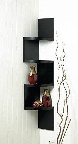 OneSpace 5-Tier Large Corner Wall Mount Shelf - Black | Space-Saving Storage Solution for Bathroom, Kitchen, Living Room & Bedroom Organization