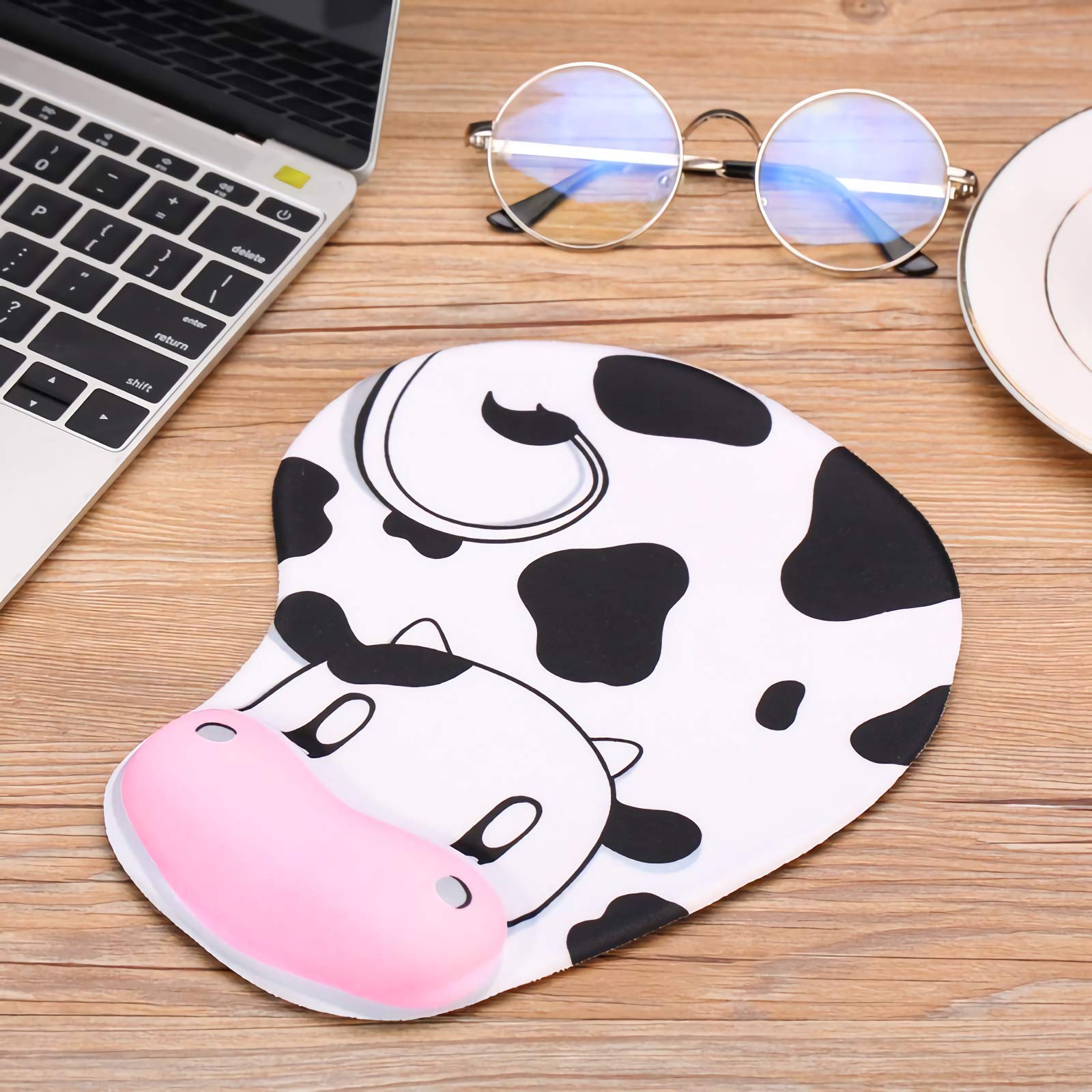 Ergonomic Mouse Pad with Wrist Support - Non-Slip Rubber Base & Elastic Gel Wrist Rest for Gaming, Office, Home Working & Studying - Comfortable Computer Mouse Mat (Cow Style Design) - Perfect for Long Hours of PC Use, Typing, and Online Gaming Sessions