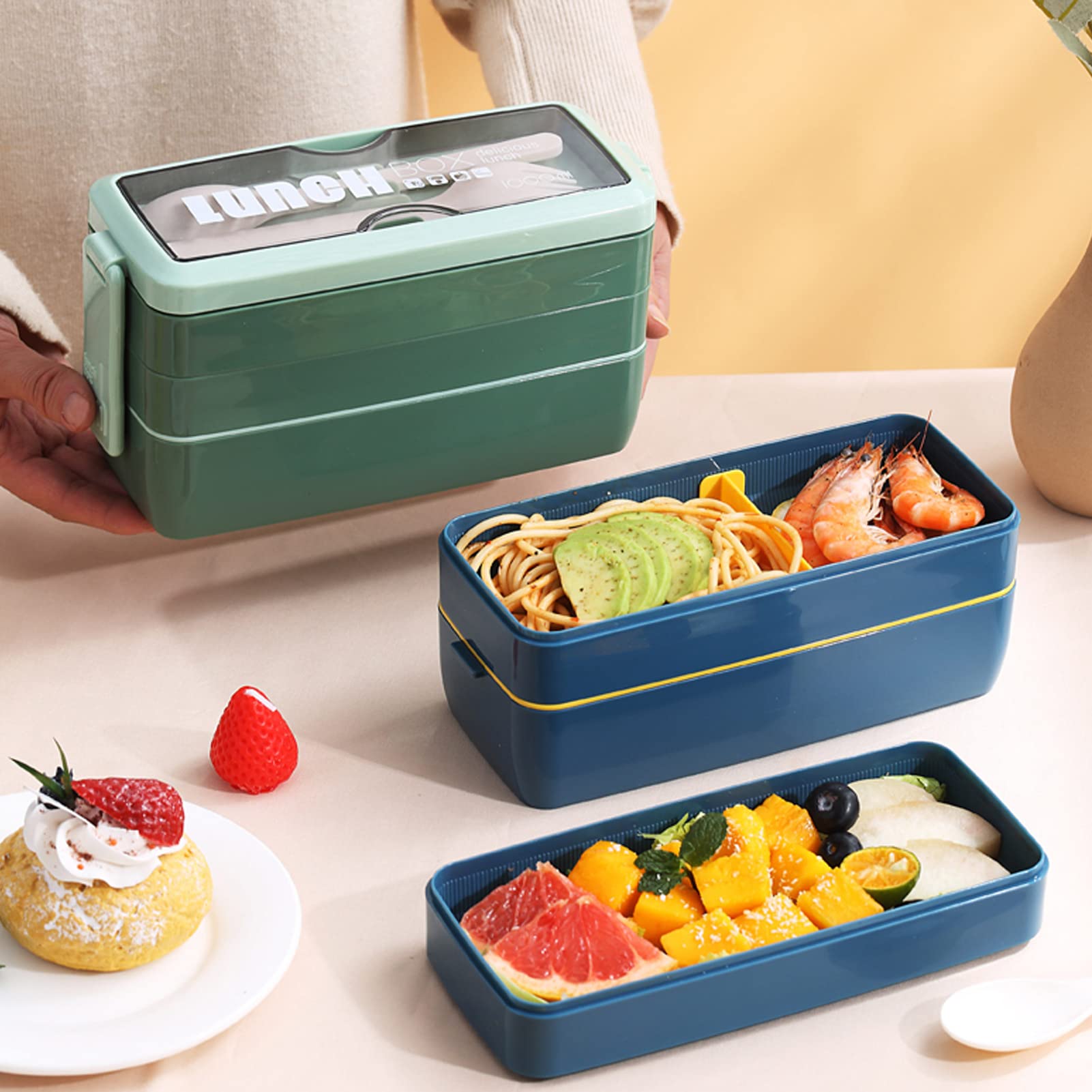 Eco-Friendly Wheat Straw Bento Box Lunch Box - 3-in-1 Leakproof Compartment Containers for Meal Prep | Stackable, Reusable & Sustainable Food Storage for Office, School, Picnic & Travel