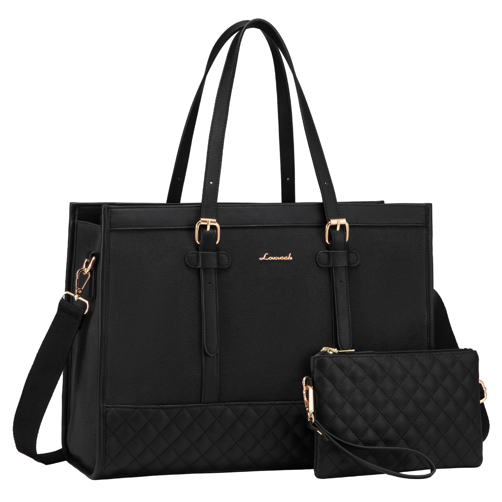 LOVEVOOK 15.6 Inch Women's Canvas Laptop Tote Bag - Large Capacity Work Bag with Clutch Purse, Business Briefcase & Travel Handbag for Office, College, School | Perfect for Work Commute, Business Trips & Campus Life